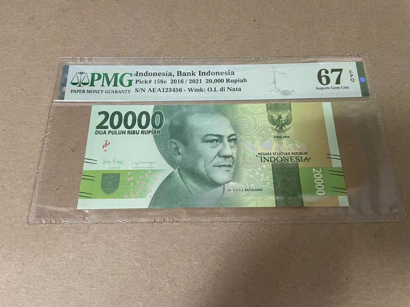 【Blue Auction】✨世界纸币精拍第354期——布克哈特【精】 【123456阶梯号】印尼 2016年20000卢比 PMG67EPQ 