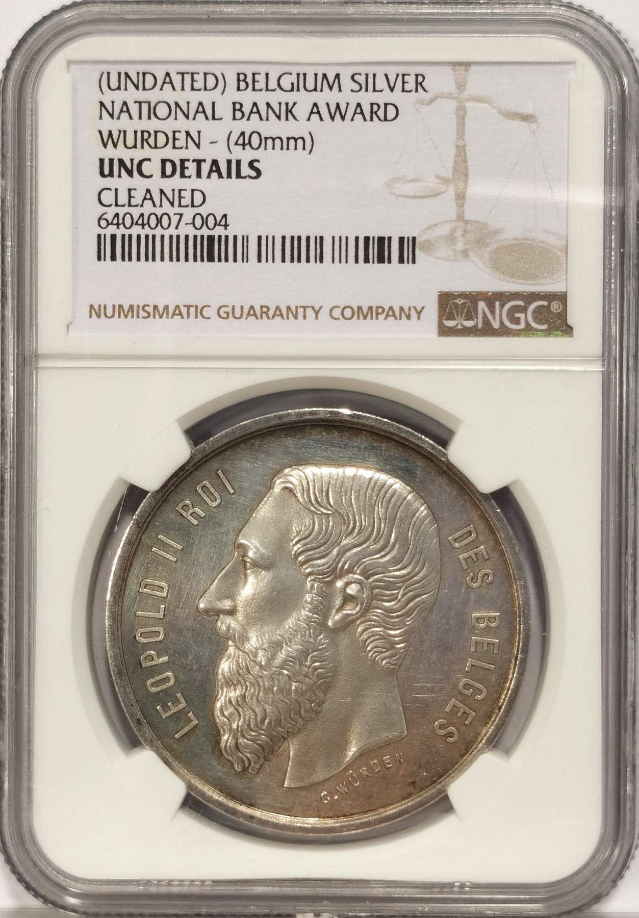 博洋堂世界钱币拍卖第037期（全场包邮） NGC UNC 19世纪比利时国家银行银章 利奥波德二世头像