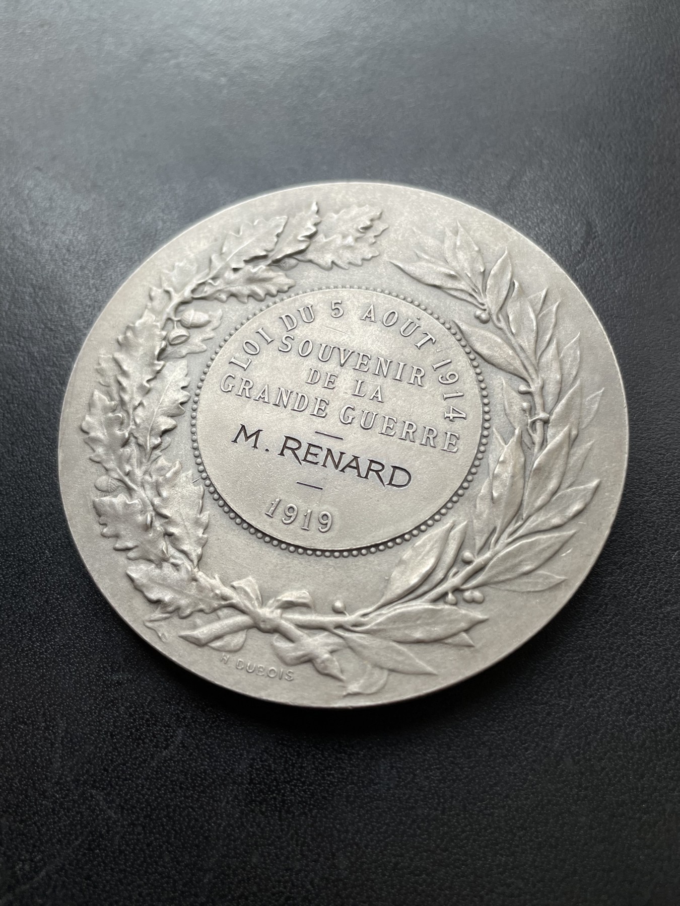 「木头集藏」章牌专场-第28期 D.Dupuis～1919年法国一战战争纪念镀银大铜章 直径：69mm