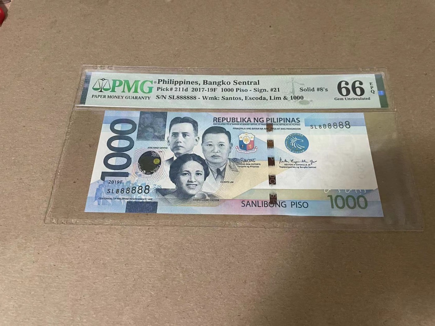【Blue Auction】✨世界纸币精拍第354期——布克哈特【精】 【全同8】菲律宾 2019年1000卢比 PMG66EPQ 
