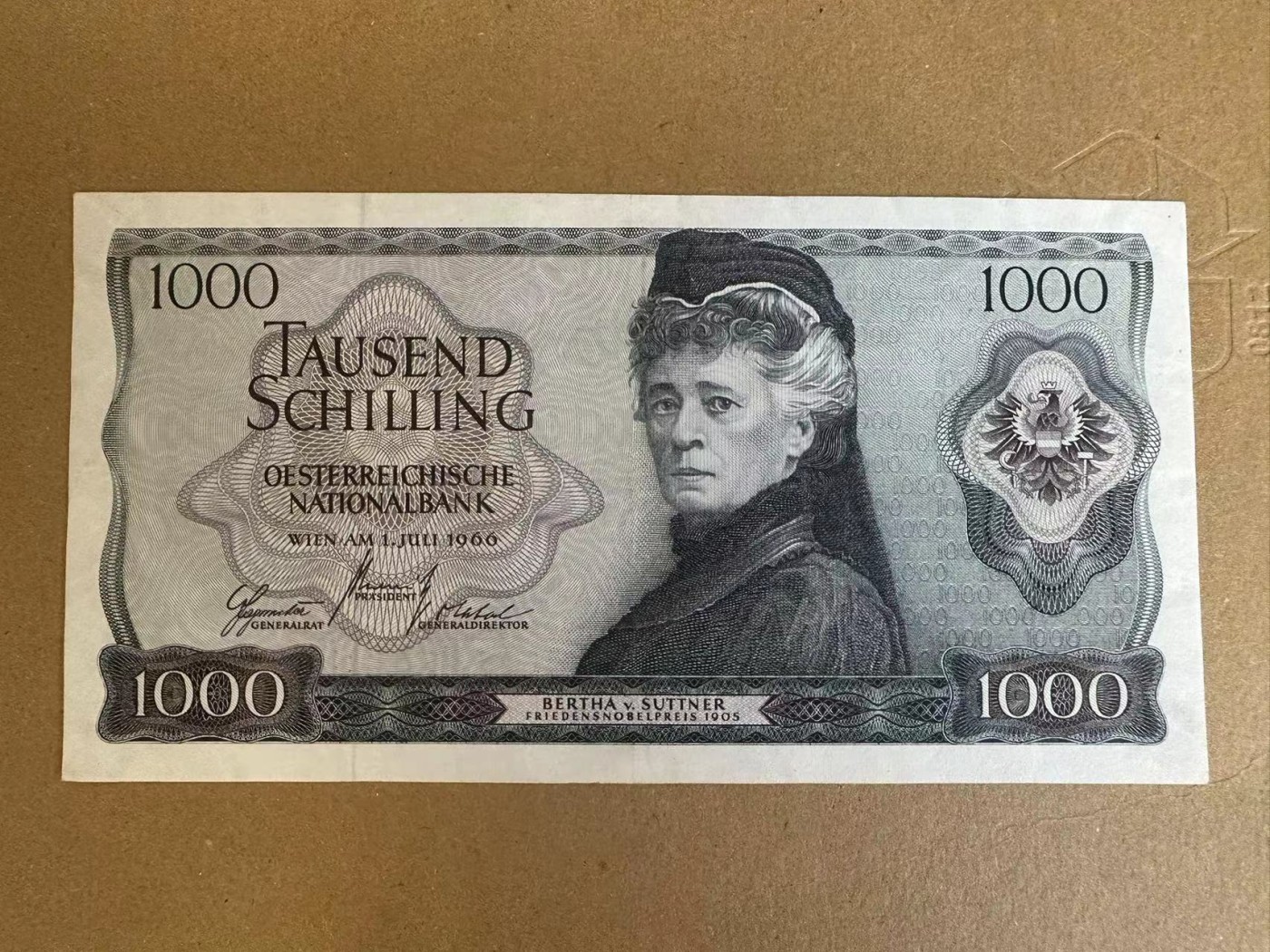 【Blue Auction】✨世界纸币精拍第354期——布克哈特【精】 奥地利 1966年1000先令 苏特纳 AU品相