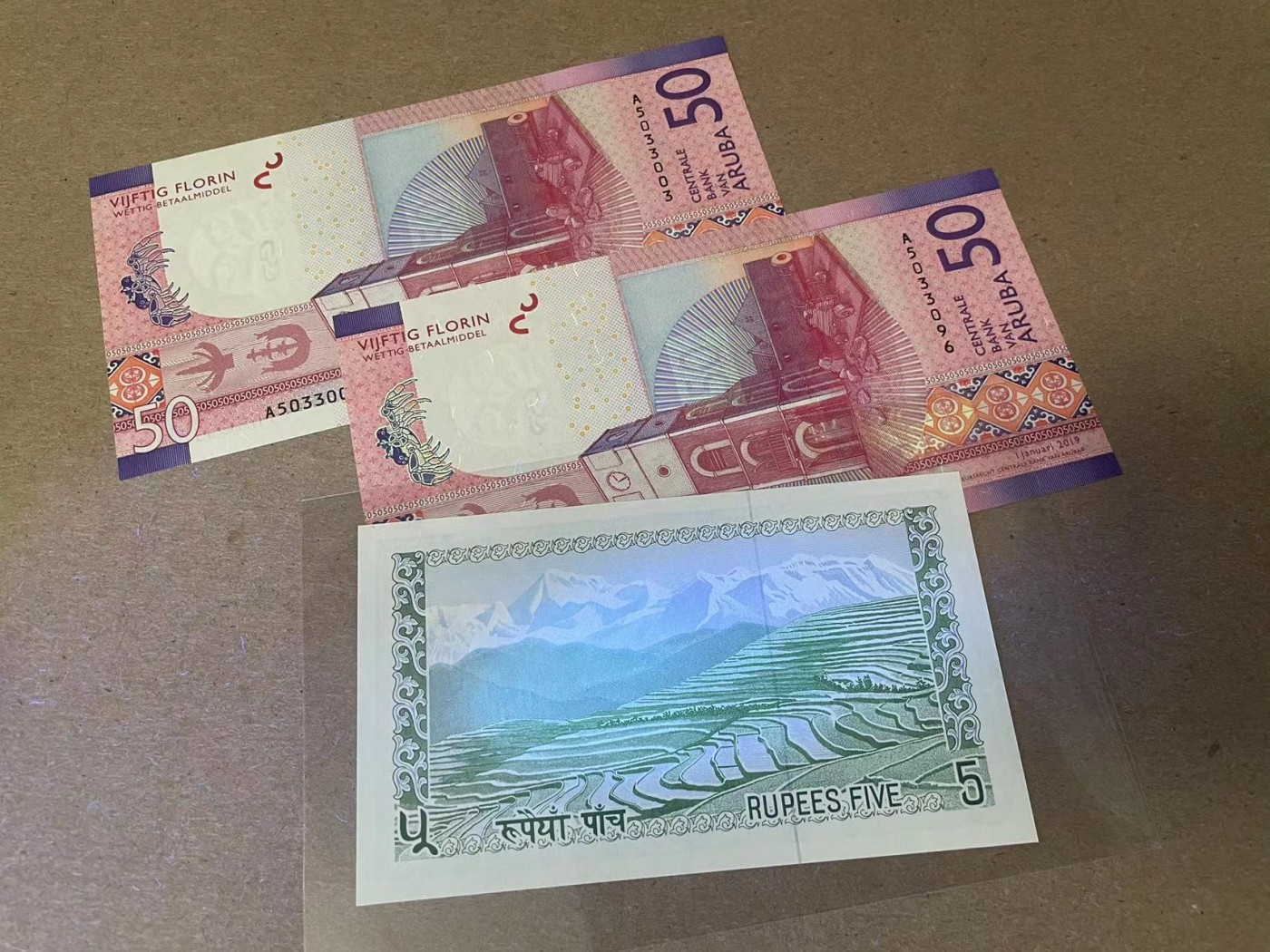 【Blue Auction】✨世界纸币精拍第354期——布克哈特【精】 【一组3张无47】阿鲁巴 2019年50弗罗林&尼泊尔 1972年5卢比 均全新UNC