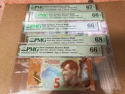 【Blue Auction】✨世界纸币精拍第354期——布克哈特【精】 - 【AA冠首发232小号 包含获奖钞】新西兰 2015年5-100元 PMG68EPQ-66EPQ 精美