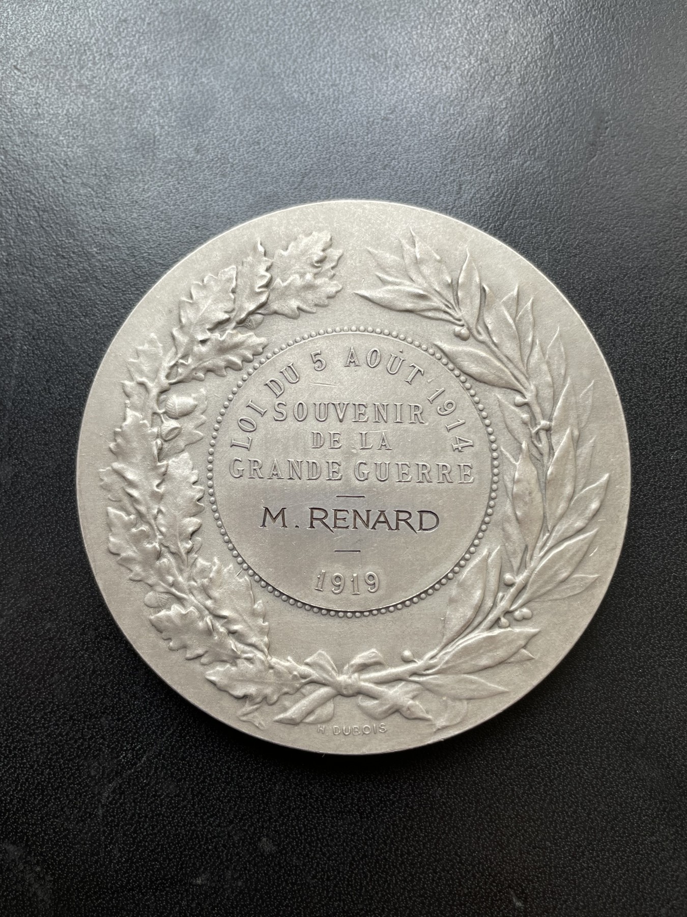 「木头集藏」章牌专场-第28期 D.Dupuis～1919年法国一战战争纪念镀银大铜章 直径：69mm