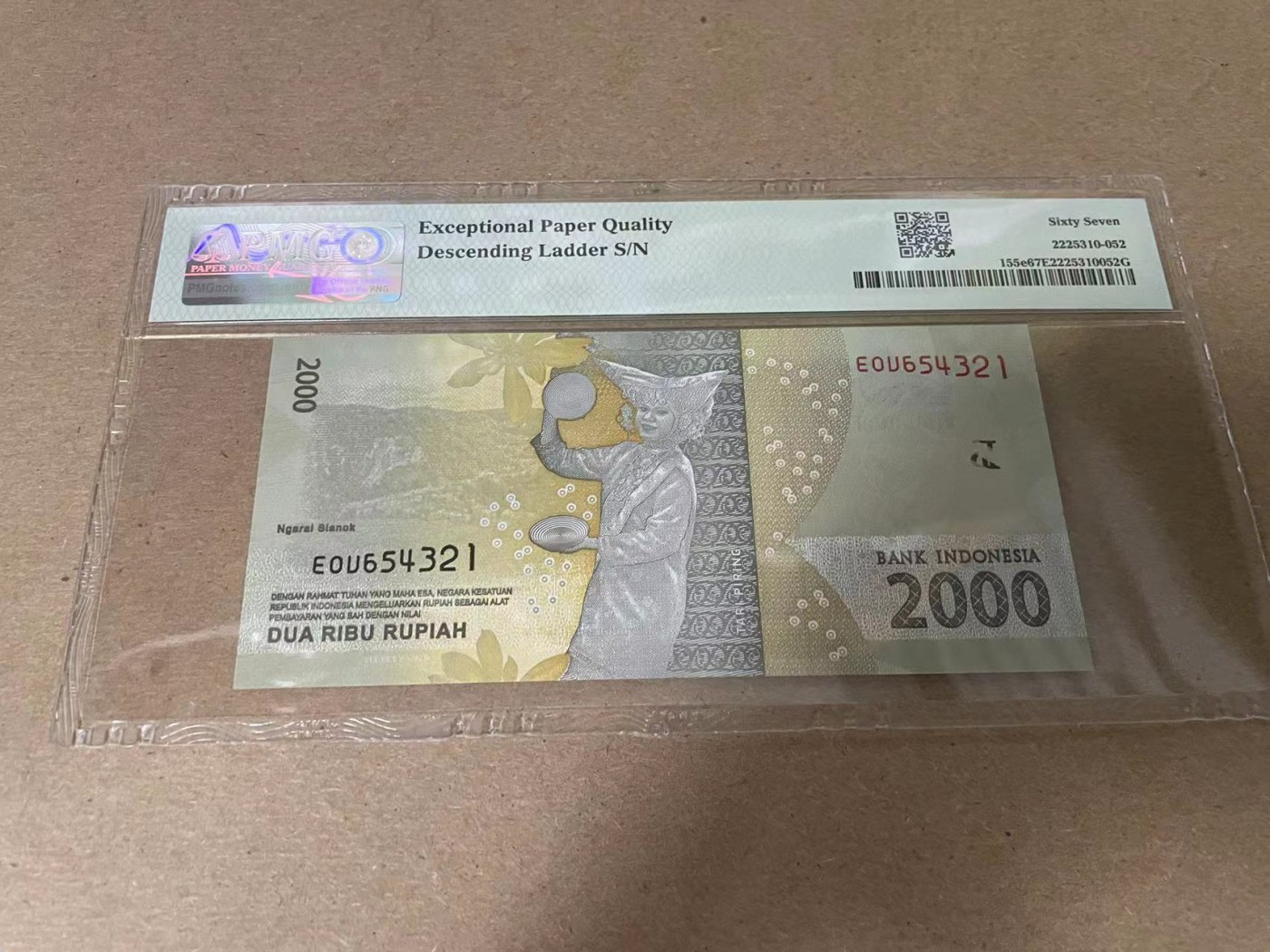 【Blue Auction】✨世界纸币精拍第354期——布克哈特【精】 【654321阶梯号】印尼 2016年2000卢比 PMG67EPQ 