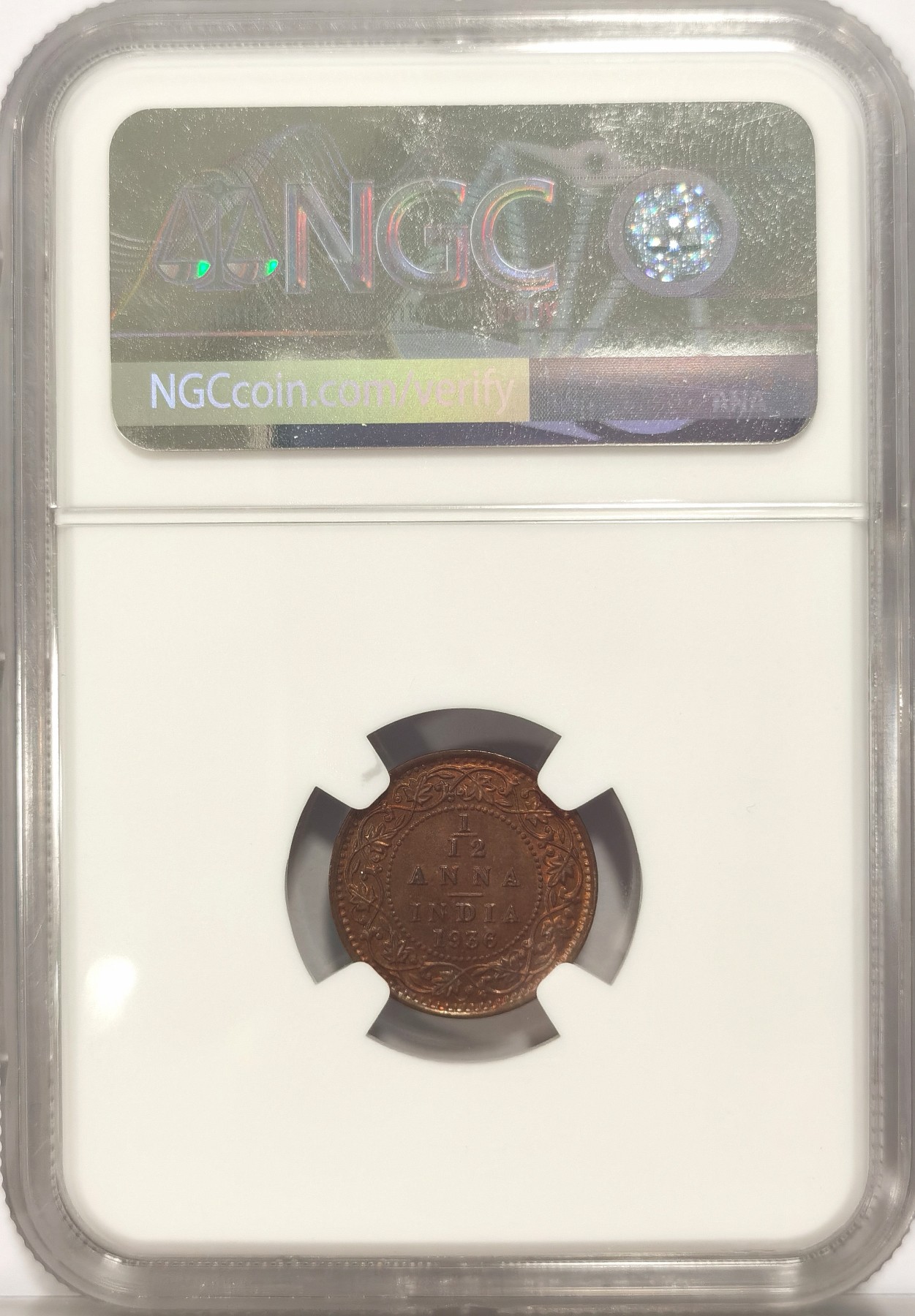 博洋堂世界钱币拍卖第037期（全场包邮） NGC MS64RB 英属印度1916C、1925B、1936B乔五不同时期1/12安娜铜币三枚一组，难得同分，红铜光饱满漂亮