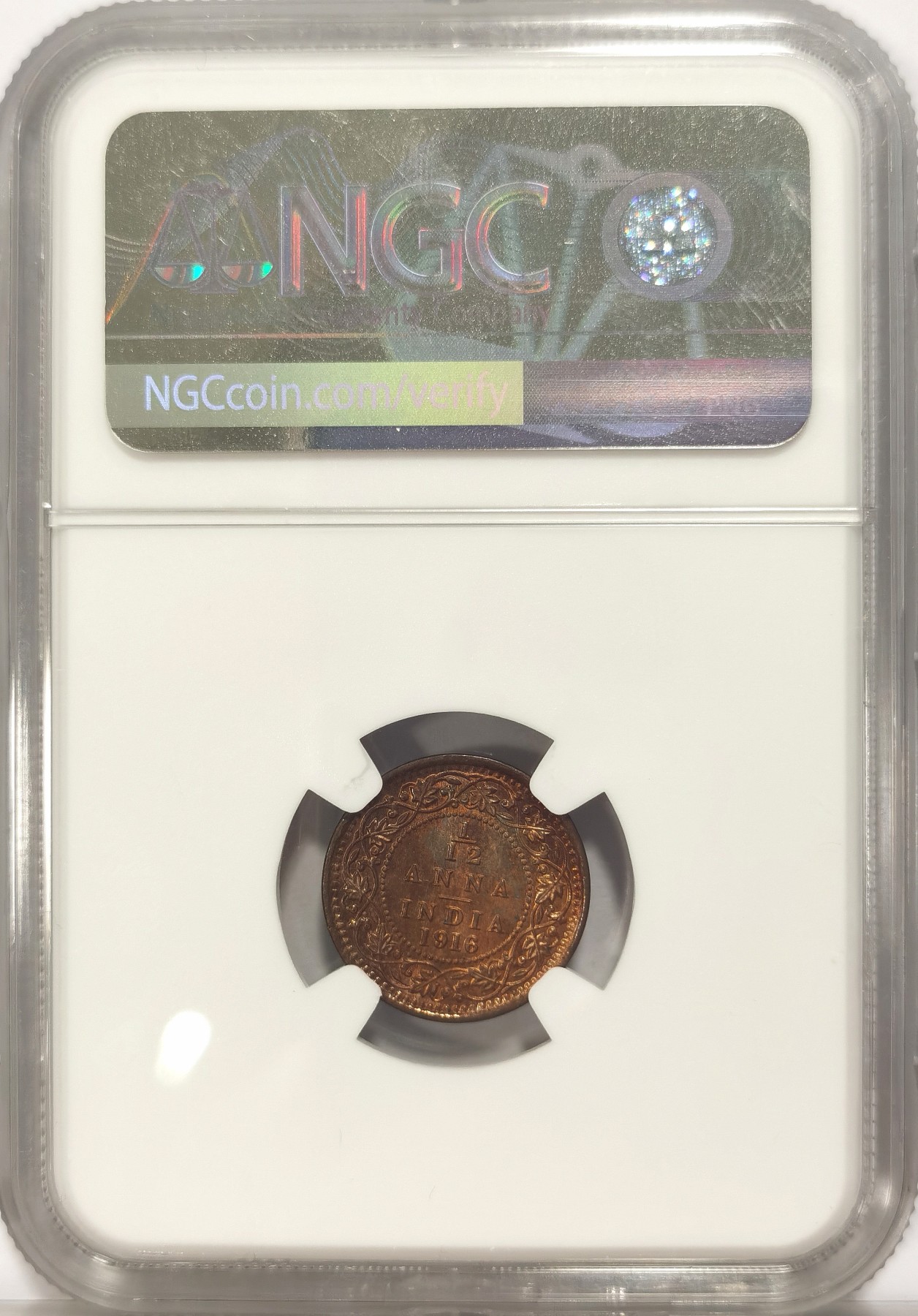 博洋堂世界钱币拍卖第037期（全场包邮） NGC MS64RB 英属印度1916C、1925B、1936B乔五不同时期1/12安娜铜币三枚一组，难得同分，红铜光饱满漂亮