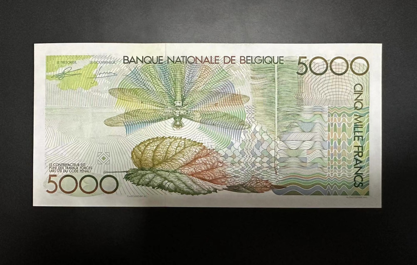 【Blue Auction】✨世界纸币精拍第354期——布克哈特【精】 比利时 1982-92年5000法郎 大蜻蜓 UNC-
