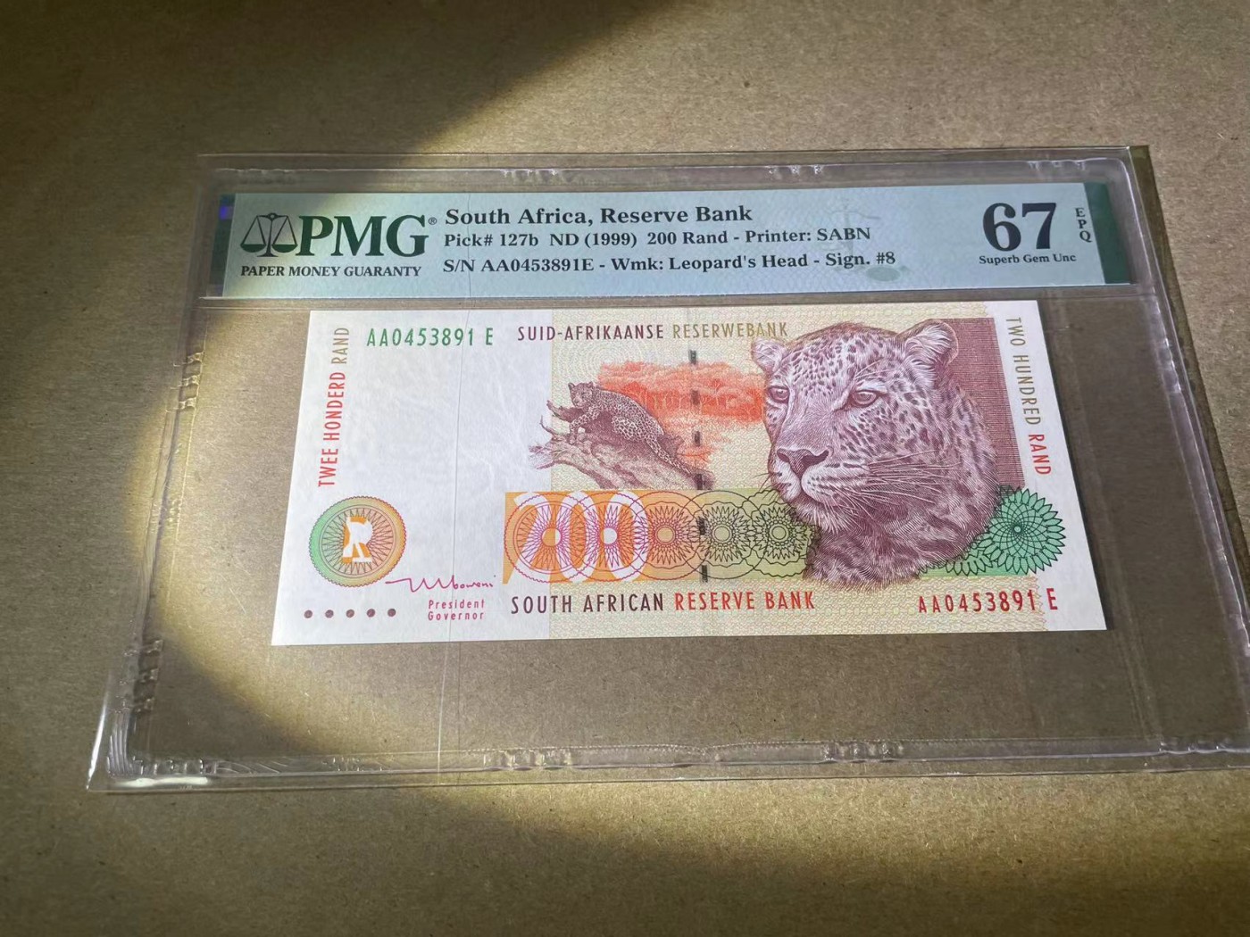 【Blue Auction】✨世界纸币精拍第354期——布克哈特【精】 【AAE首发冠】南非 1999年200兰特 PMG67EPQ 高分豹子 