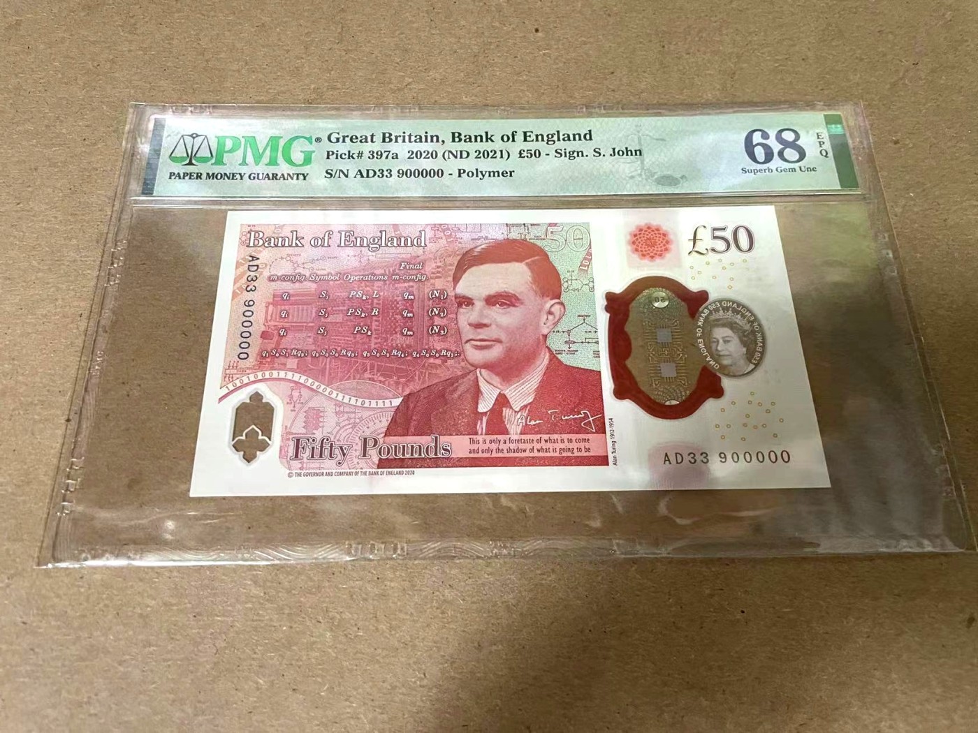 【Blue Auction】✨世界纸币精拍第354期——布克哈特【精】  【靓号900000倒置号 PMG反装纸币少见】英国 2021年50镑 PMG68EPQ 超高分 