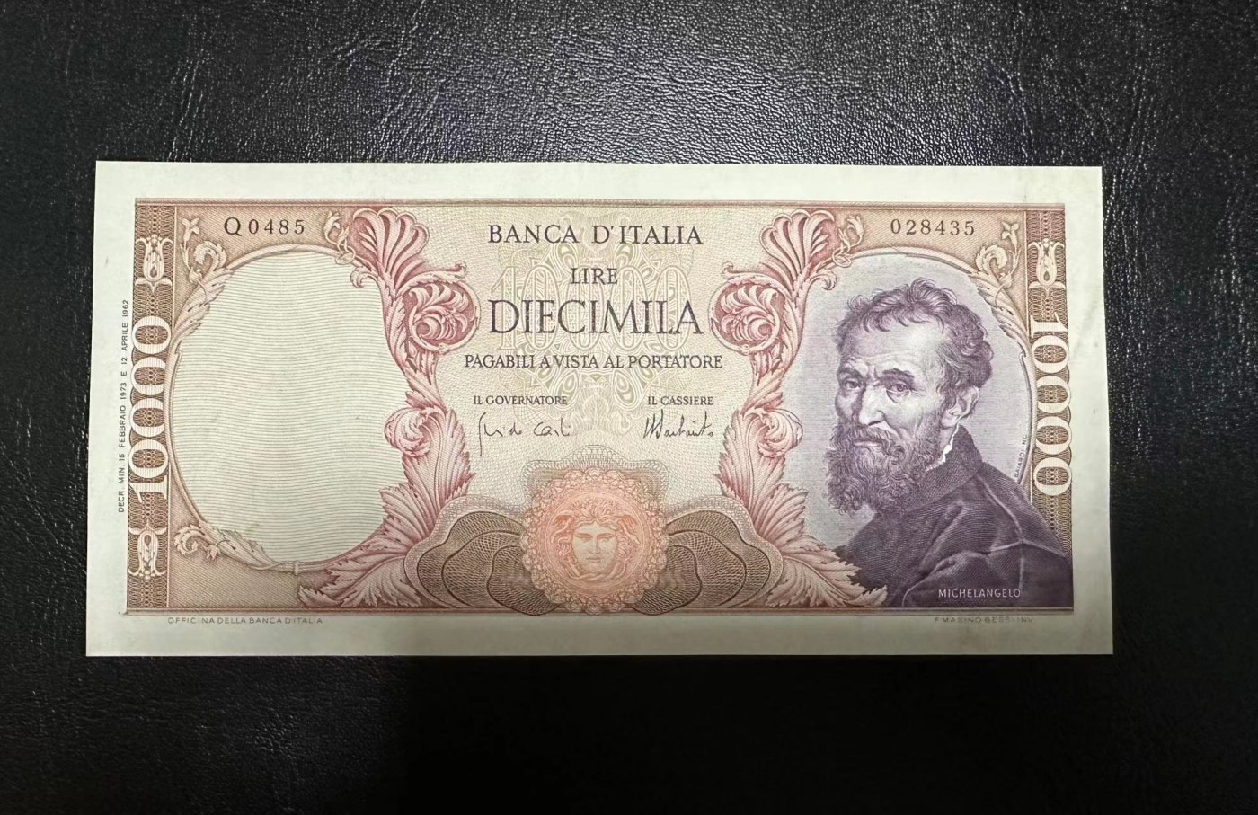 【Blue Auction】✨世界纸币精拍第354期——布克哈特【精】 意大利 1973年10000里拉 米开朗基罗 品相如图