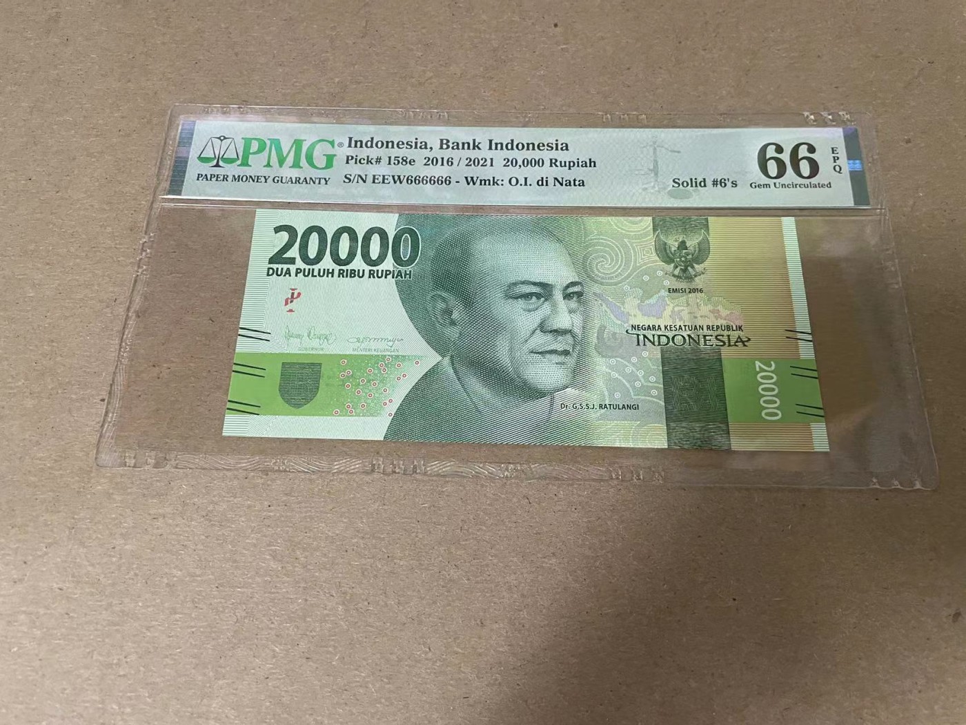 【Blue Auction】✨世界纸币精拍第354期——布克哈特【精】 【全同6】印尼 2016年20000卢比 PMG66EPQ 