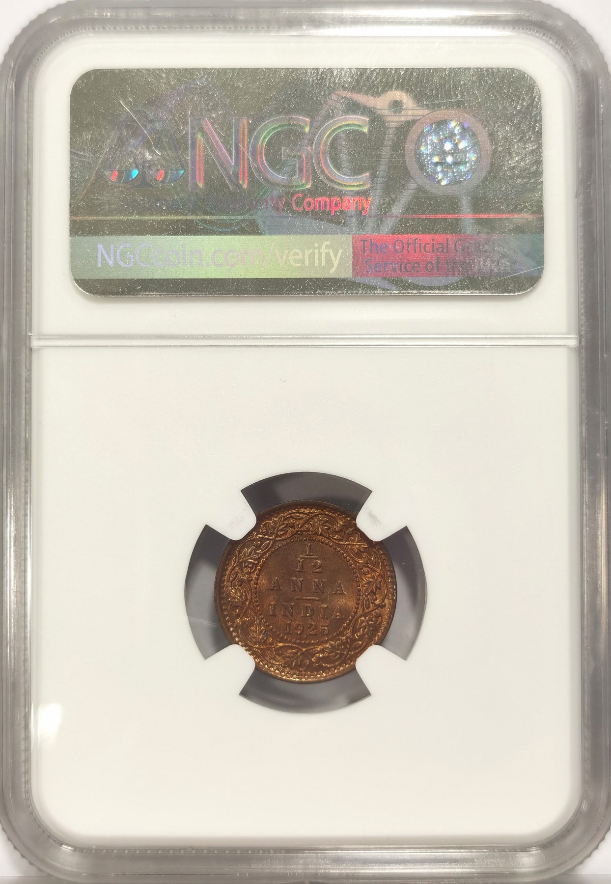 博洋堂世界钱币拍卖第037期（全场包邮） NGC MS64RB 英属印度1916C、1925B、1936B乔五不同时期1/12安娜铜币三枚一组，难得同分，红铜光饱满漂亮