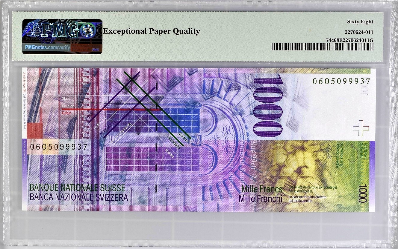 【Blue Auction】✨世界纸币精拍第354期——布克哈特【精】 【冠军分 c版】瑞士 2006年1000法郎 PMG68EPQ 超高分 保值增值 瑞士艺术史学家杰克伯·布克哈特 