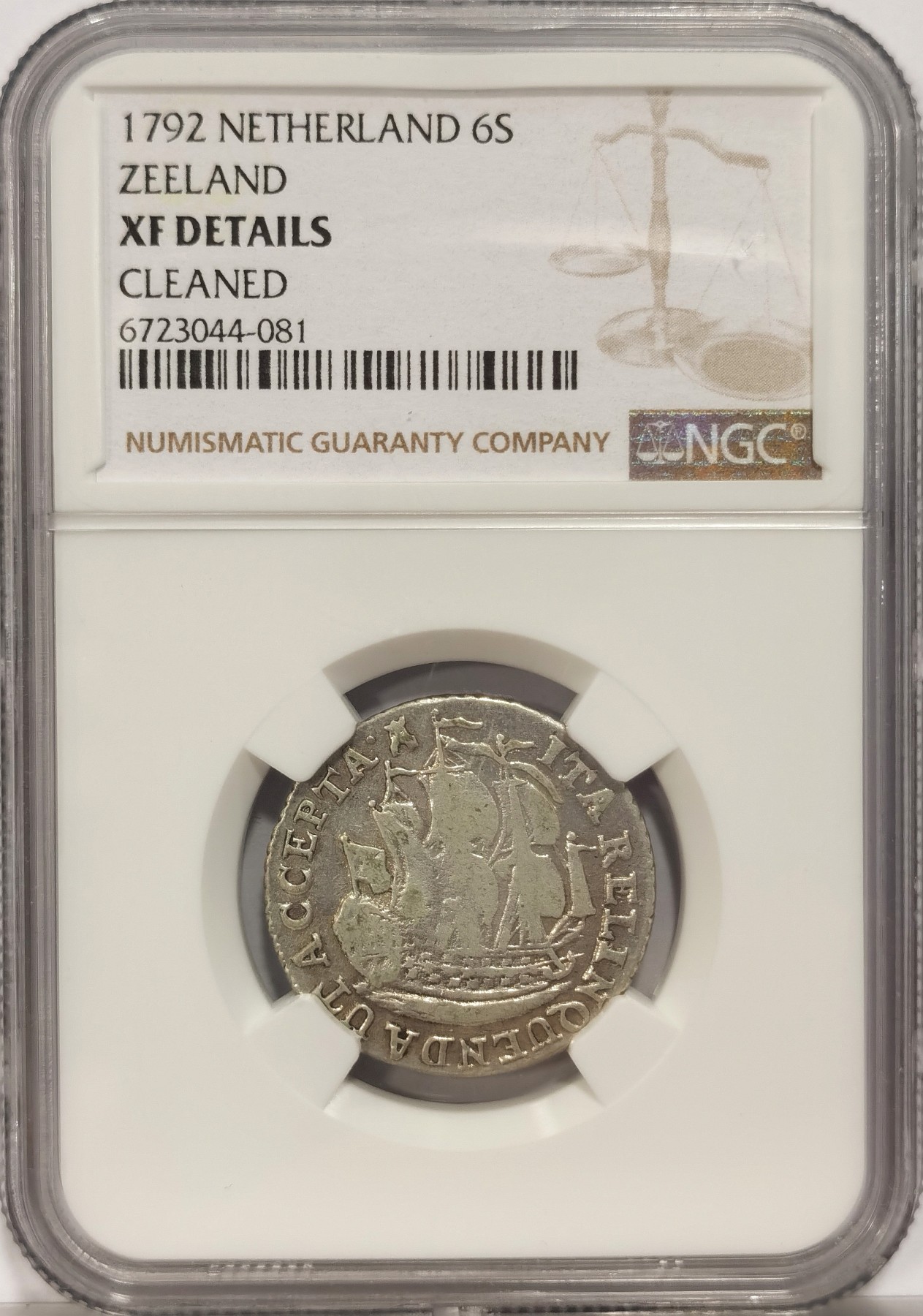 博洋堂世界钱币拍卖第037期（全场包邮） NGC XF 荷兰泽兰省1792年6先令银币，经典荷兰帆船银币