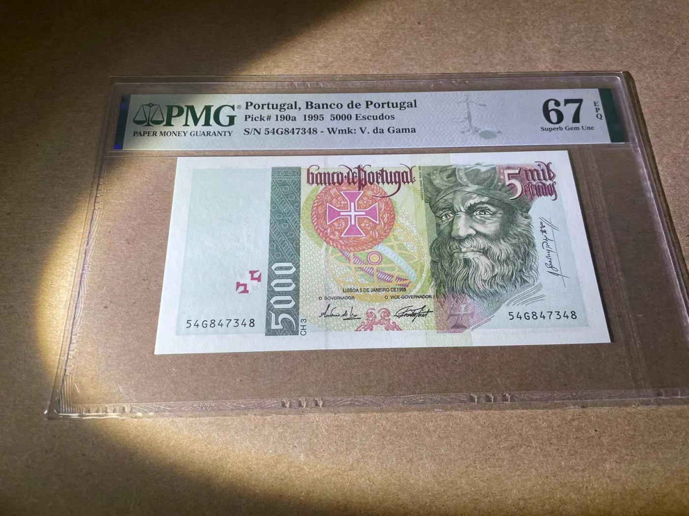【Blue Auction】✨世界纸币精拍第354期——布克哈特【精】 【a版】葡萄牙 1995年5000埃斯库多 PMG67EPQ 高分 