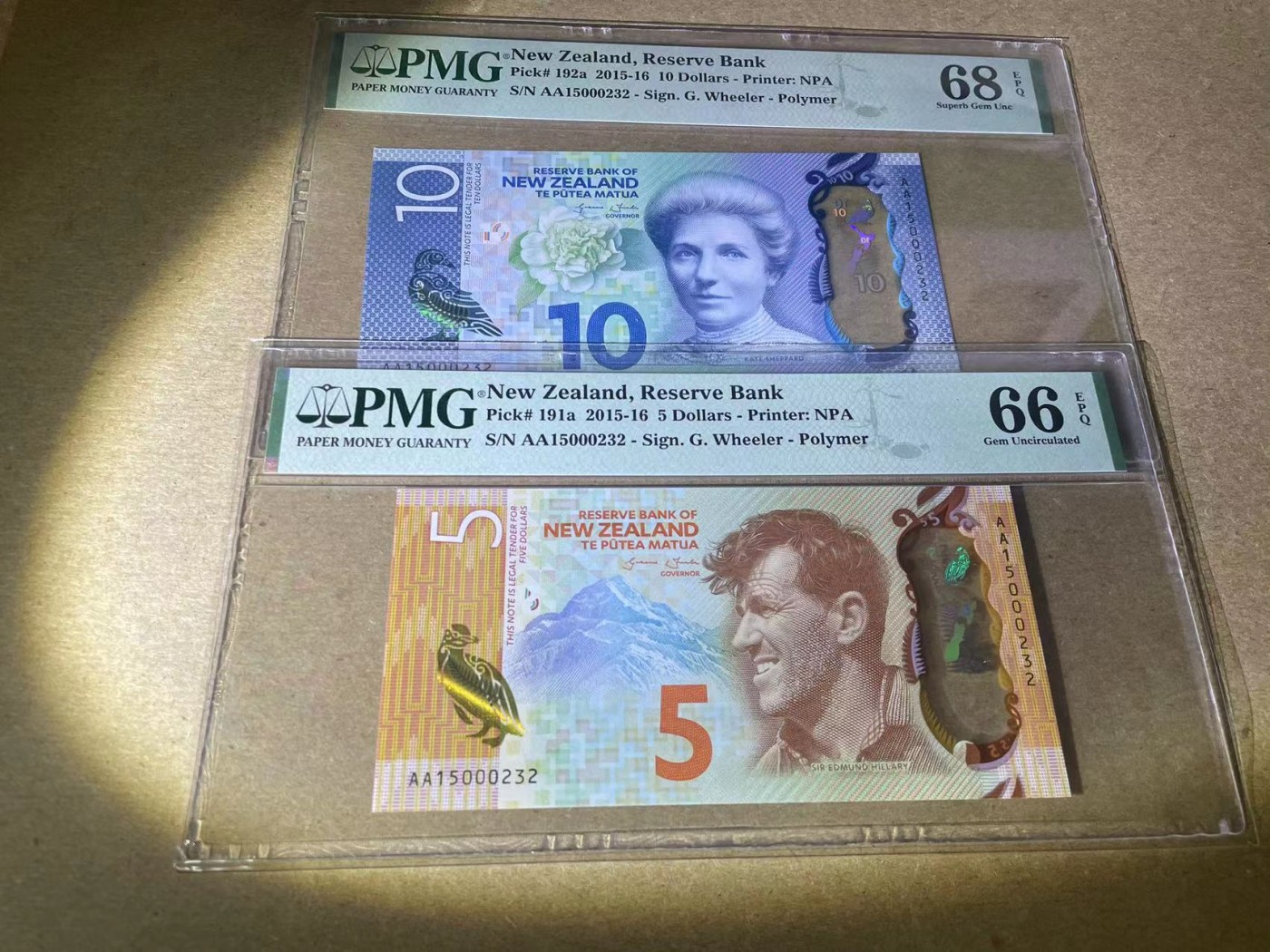 【Blue Auction】✨世界纸币精拍第354期——布克哈特【精】 【AA冠首发232小号 包含获奖钞】新西兰 2015年5-100元 PMG68EPQ-66EPQ 精美