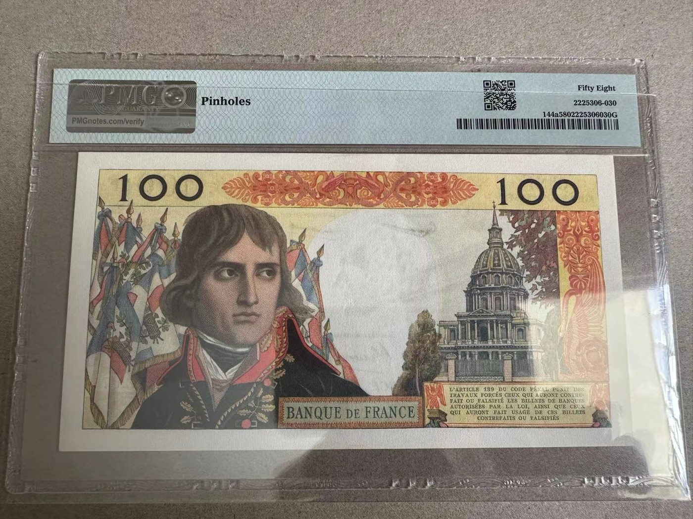 【Blue Auction】✨世界纸币精拍第354期——布克哈特【精】 法国 1962年100新法郎 拿破仑 PMG58 