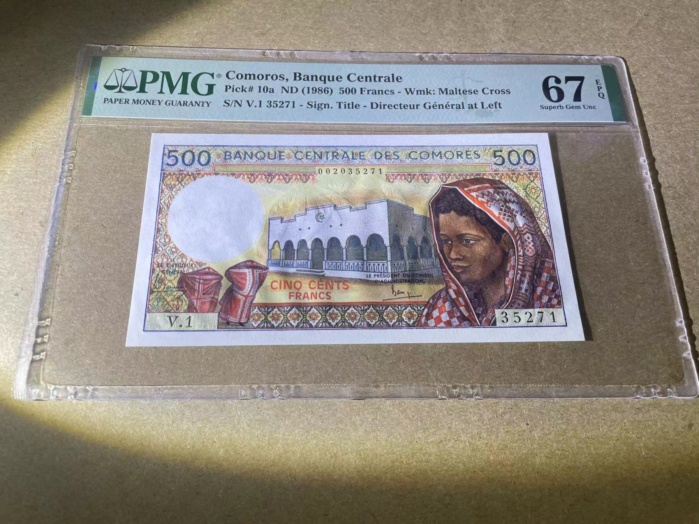 【Blue Auction】✨世界纸币精拍第354期——布克哈特【精】 科摩罗 1986年500法郎 PMG67EPQ 高分 a版