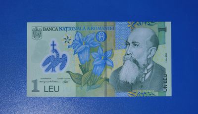 港、澳、台、中外钞、流水签、机签、箱包单、靓号专场第22期 - 罗马尼亚2005年1列伊塑料钞无4豹子号 087D8737888 UNC一张/如图