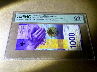 【Blue Auction】✨世界纸币精拍第354期——布克哈特【精】 - 【A冠 仅1张更高分 亚军分】瑞士 2017年1000法郎 手版 PMG68EPQ 超高分 色彩艳丽