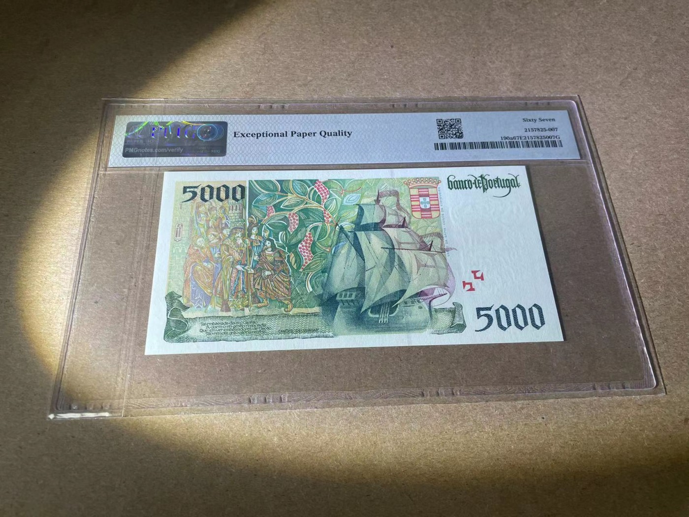 【Blue Auction】✨世界纸币精拍第354期——布克哈特【精】 【a版】葡萄牙 1995年5000埃斯库多 PMG67EPQ 高分 