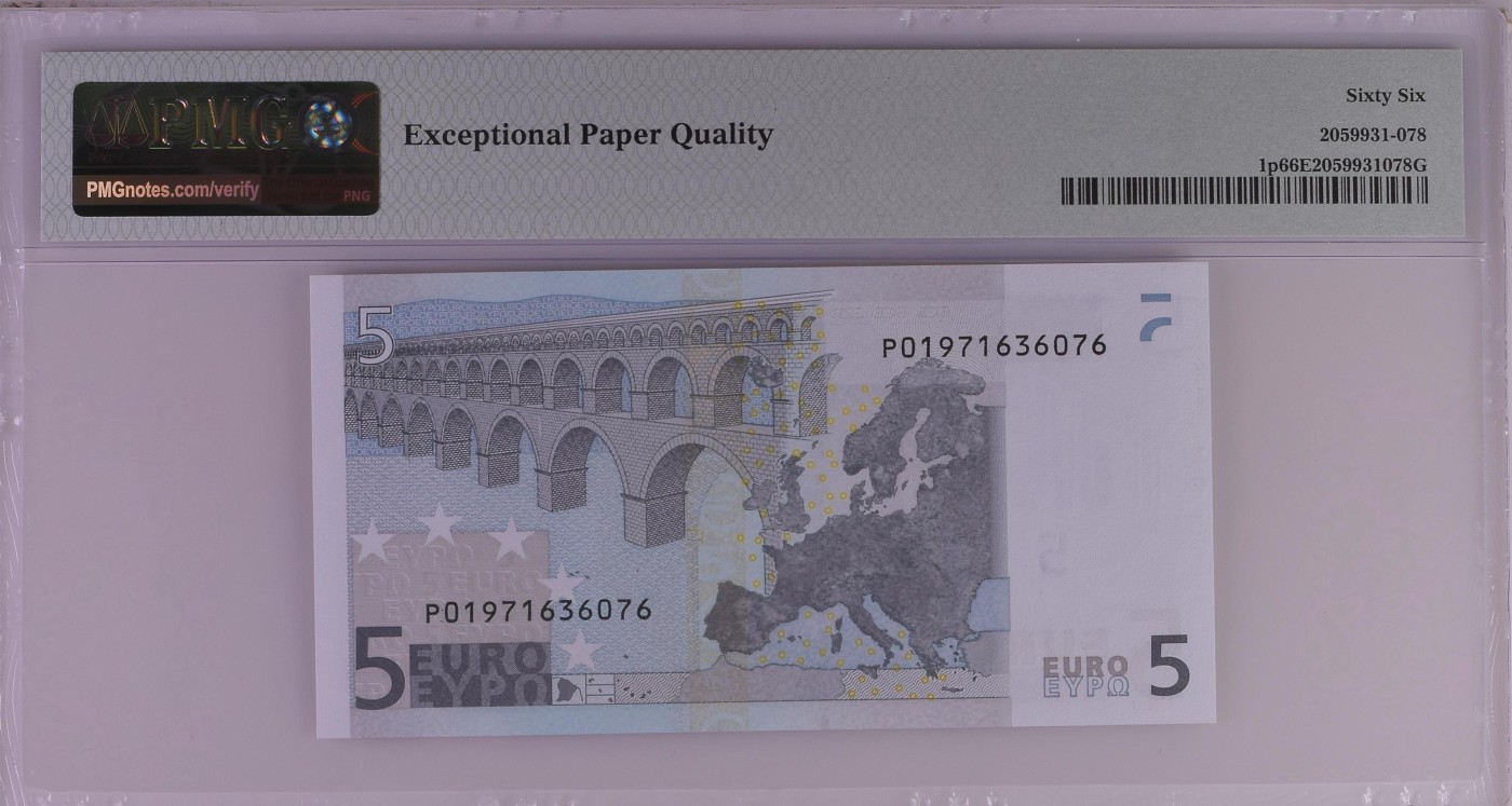 收藏联盟Quantum Auction 第279期拍卖  欧盟国家荷兰2002年5欧元 PMG66 稀少第一签 全程无4