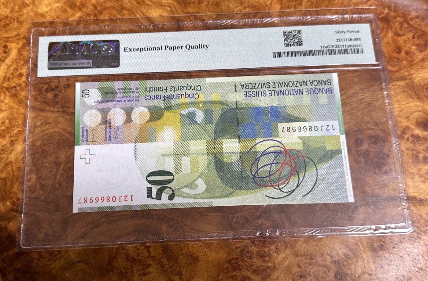 Chase Auction 第23期 - - 外钞、民国钞和人民币混合场！ 2012年瑞士50法郎，PMG67分！