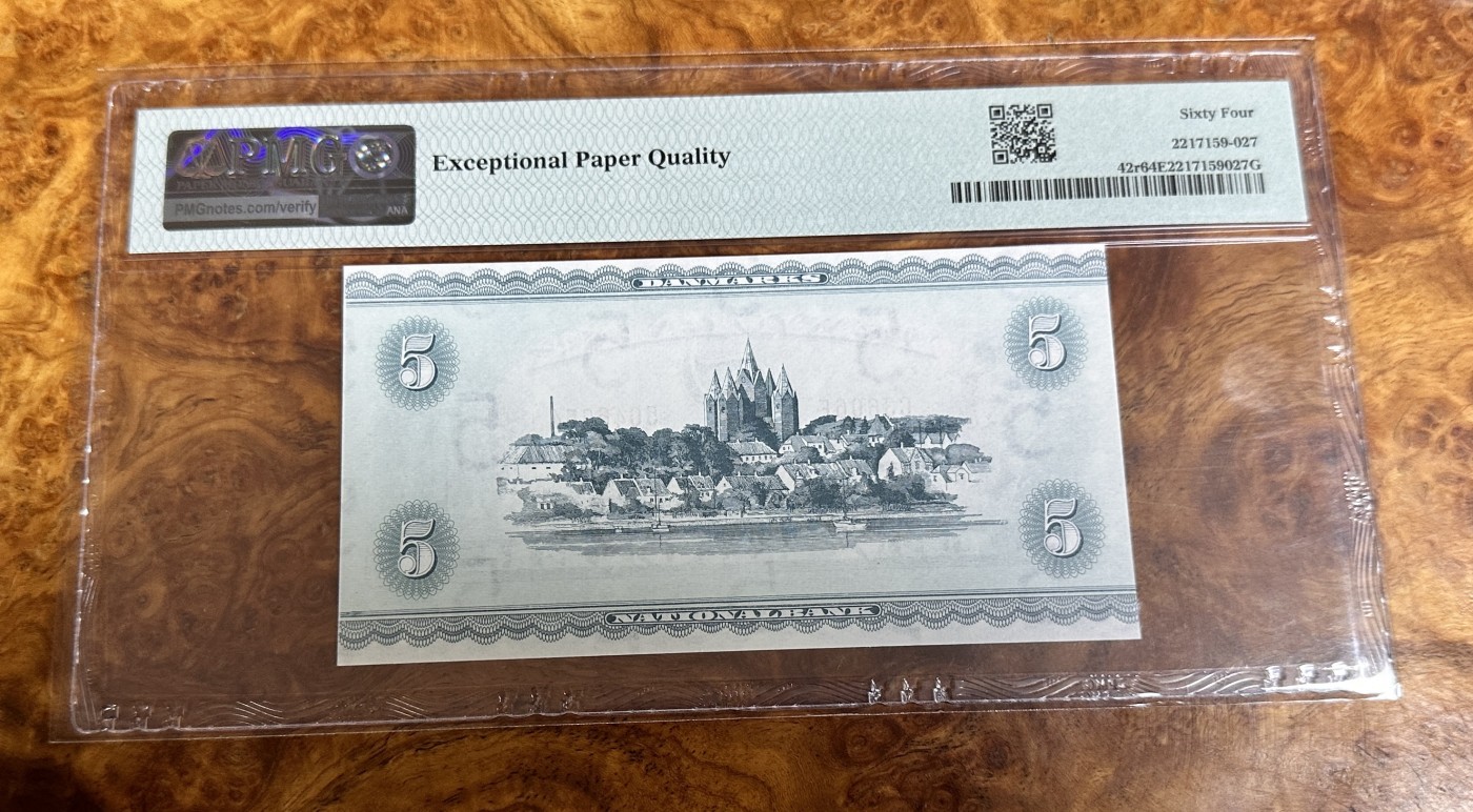 Chase Auction 第23期 - - 外钞、民国钞和人民币混合场！ 1960年丹麦5克朗，三美女，PMG64e！