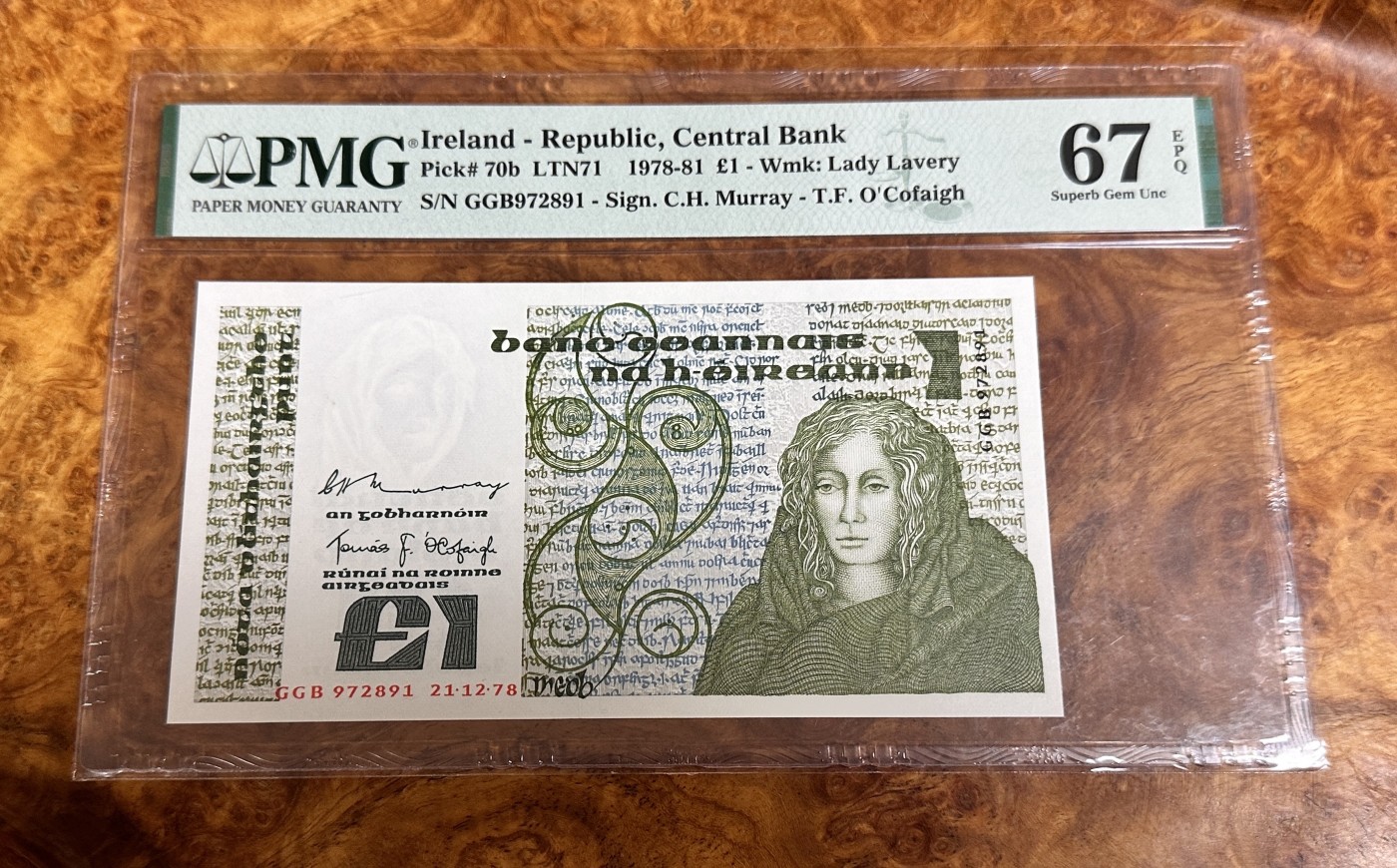 Chase Auction 第23期 - - 外钞、民国钞和人民币混合场！ 1978年爱尔兰1镑，PMG67分！
