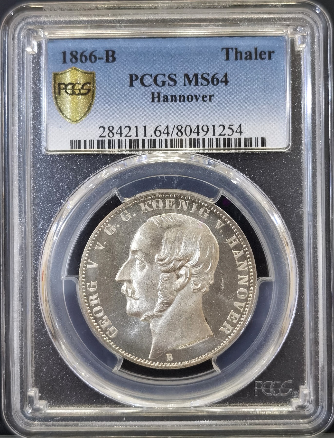 博洋堂世界钱币拍卖第037期（全场包邮） PCGS MS64 德国汉诺威1866年狮马盾徽1泰勒银币，实物镜面PL底板