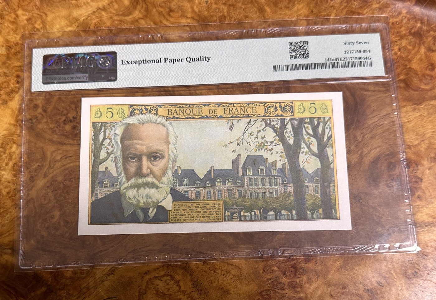 Chase Auction 第23期 - - 外钞、民国钞和人民币混合场！ 1959年法国5法郎，作家雨果，PMG67分！