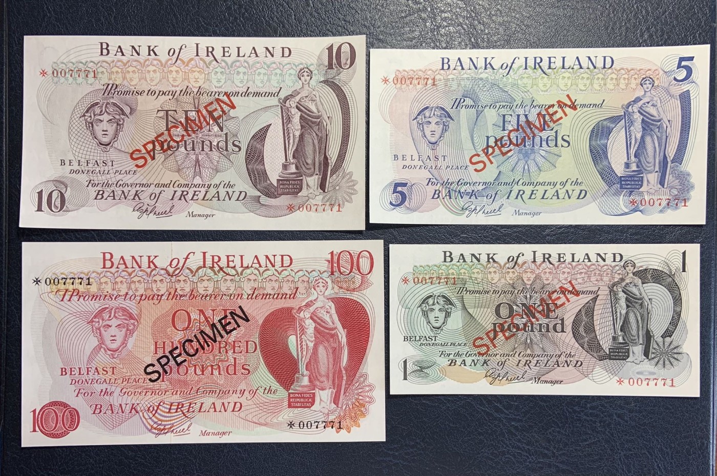 收藏联盟Quantum Auction 第279期拍卖  北爱尔兰银行1977年1-100镑同号收藏系列样票 品相全新UNC 带原册限量发行 