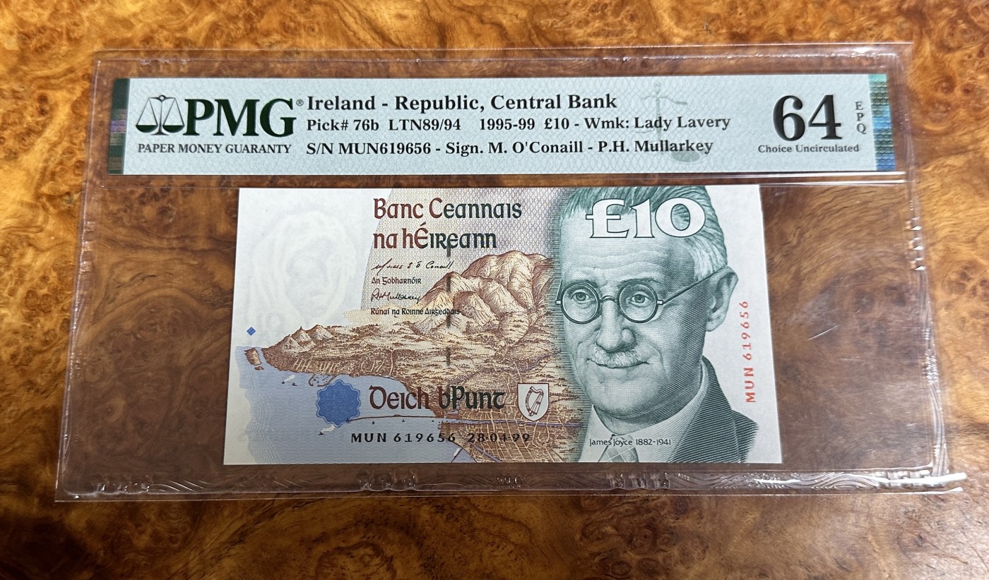 Chase Auction 第23期 - - 外钞、民国钞和人民币混合场！ 1995年爱尔兰10镑，PMG64e！