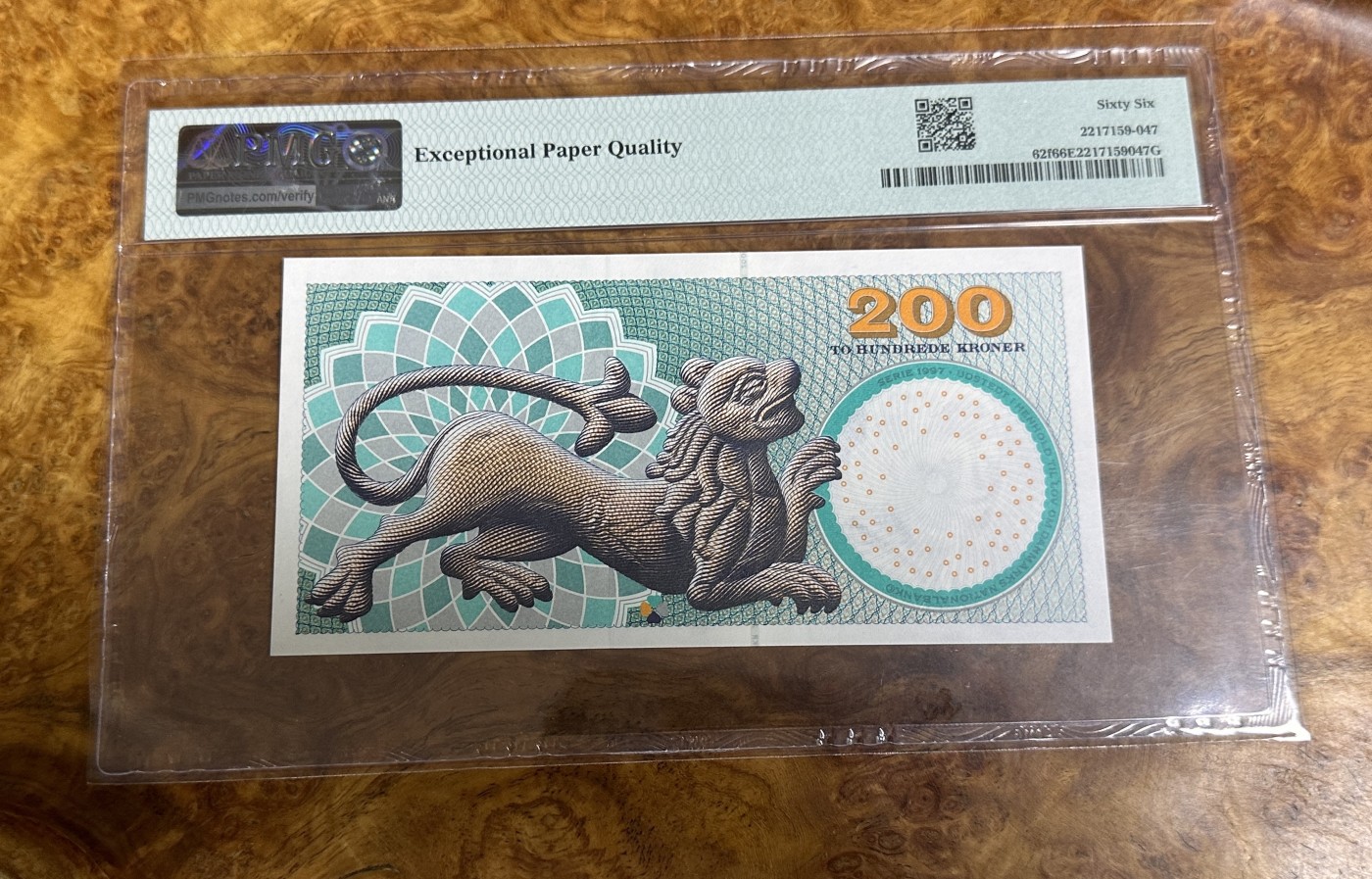 Chase Auction 第23期 - - 外钞、民国钞和人民币混合场！ 2008年丹麦200克朗，浮雕版，PMG66分！