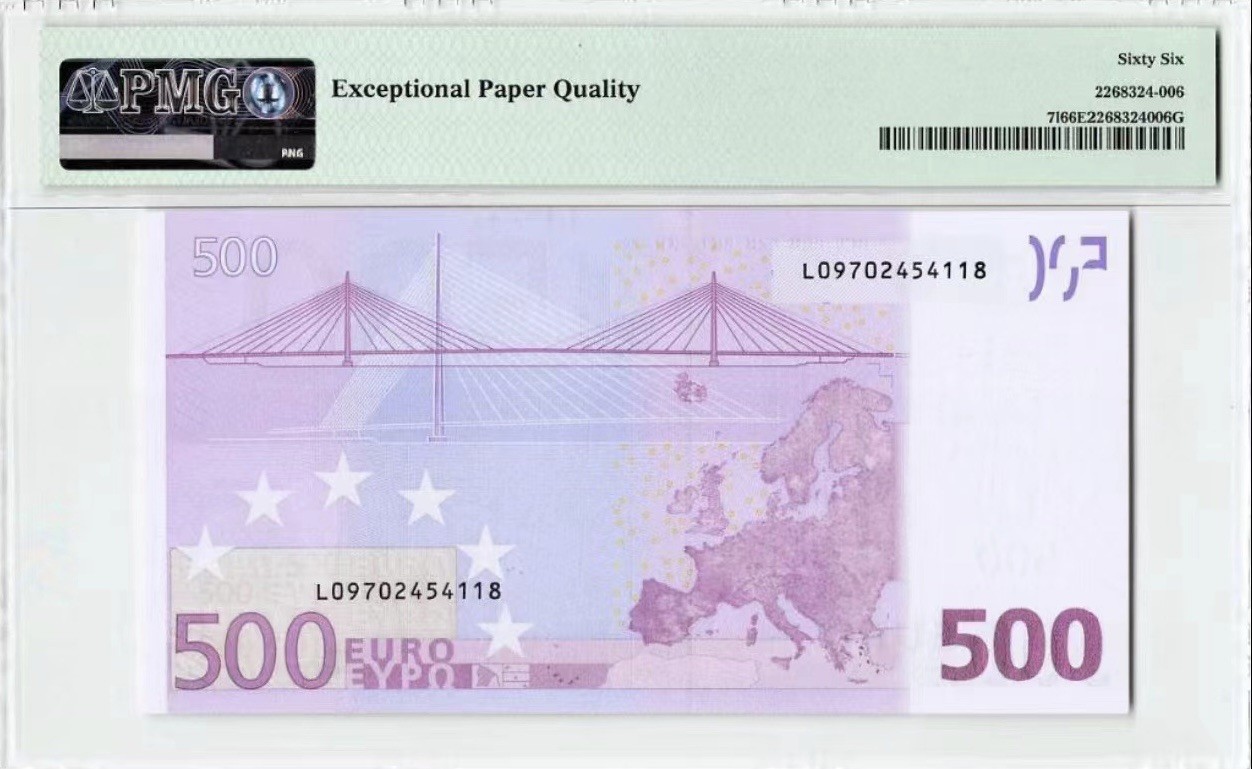 收藏联盟Quantum Auction 第279期拍卖  欧盟国家芬兰2002年500马克 PMG66 稀少第一签 已经停止发行500高面额