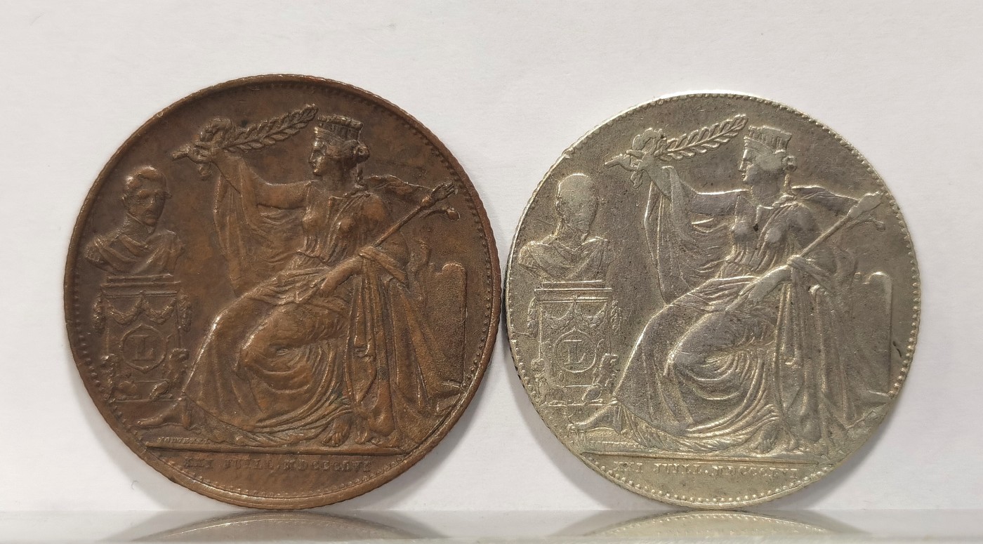 博洋堂世界钱币拍卖第037期（全场包邮） 珍稀币！比利时1856年5分铜币和2法郎银币一对，克书未流通品相分别是80和650美金