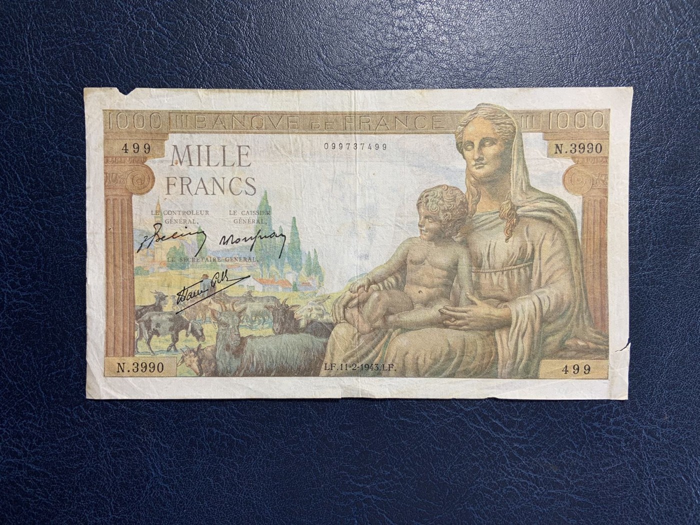 收藏联盟Quantum Auction 第279期拍卖  法国1943年1000法郎 非全新 品相如图