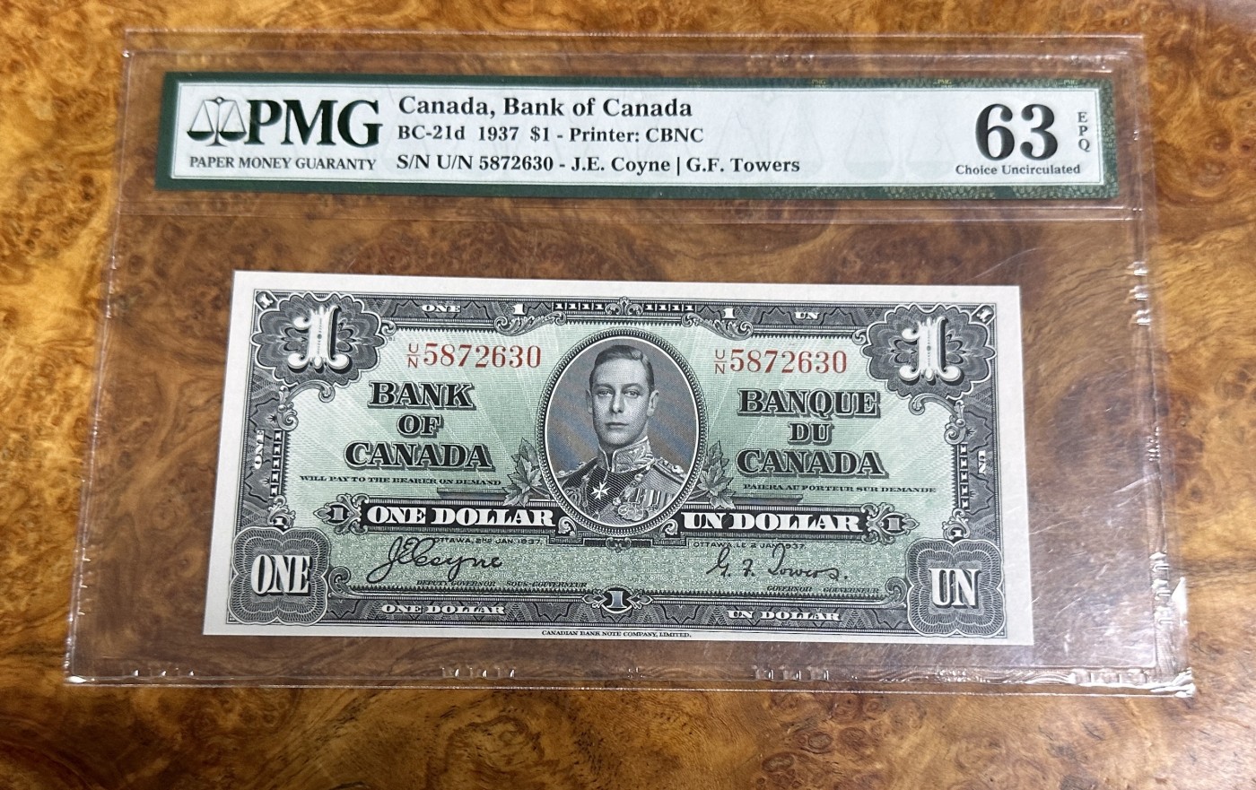Chase Auction 第23期 - - 外钞、民国钞和人民币混合场！ 1937年加拿大1加元，PMG63e！