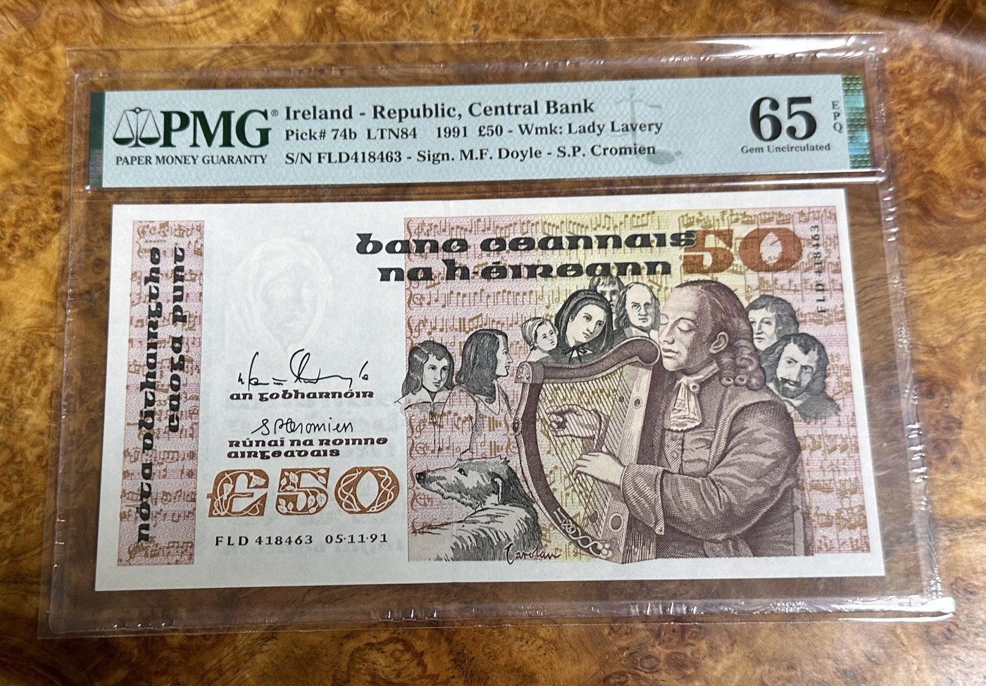 Chase Auction 第23期 - - 外钞、民国钞和人民币混合场！ 1991年爱尔兰50元，PMG65分！