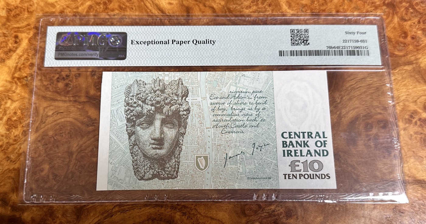 Chase Auction 第23期 - - 外钞、民国钞和人民币混合场！ 1995年爱尔兰10镑，PMG64e！