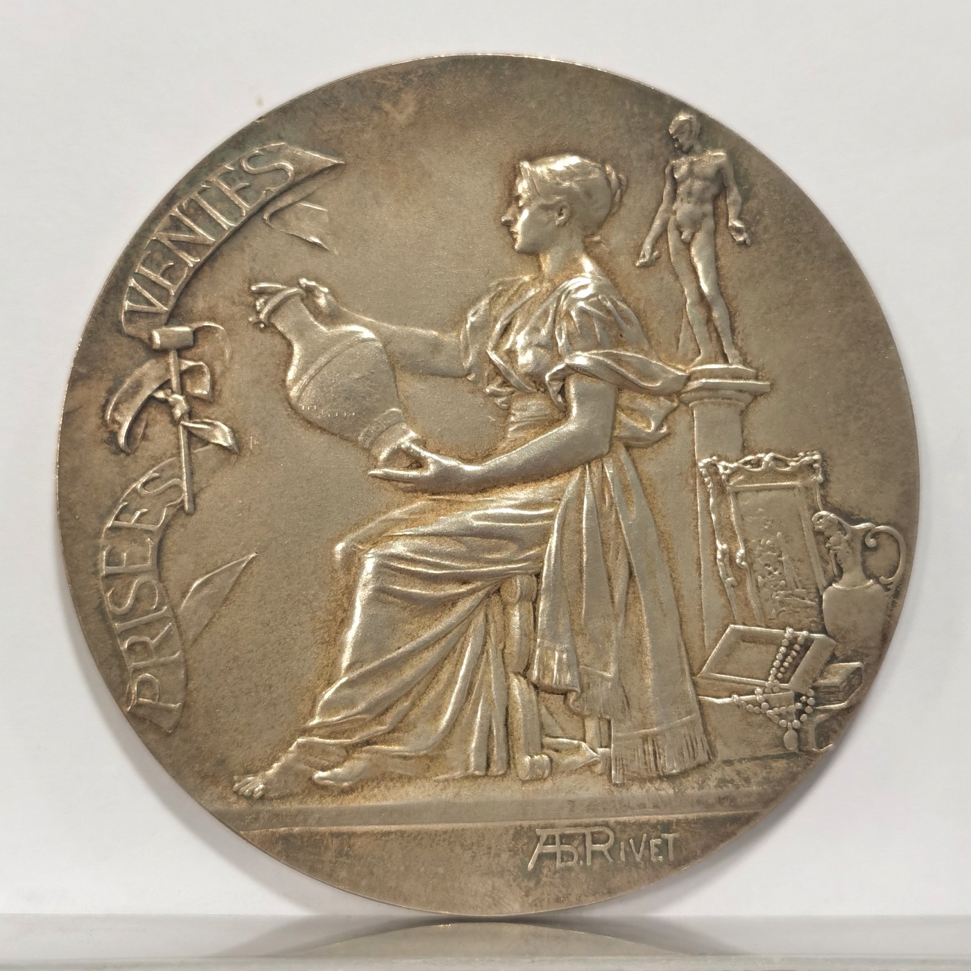 博洋堂世界钱币拍卖第037期（全场包邮） 法国1901年艺术大赛纪念银章 作者Rivet 58mm 100g 品相佳 边铭丰饶角Argent