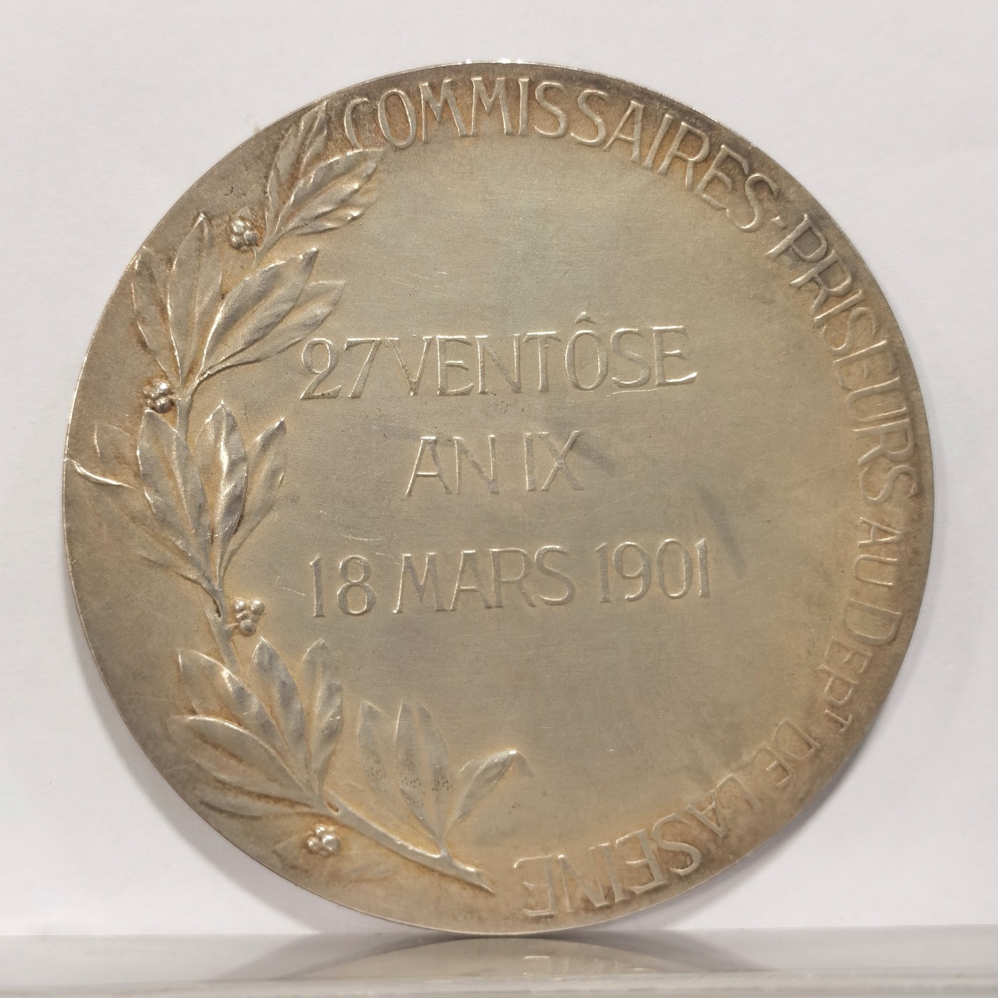 博洋堂世界钱币拍卖第037期（全场包邮） 法国1901年艺术大赛纪念银章 作者Rivet 58mm 100g 品相佳 边铭丰饶角Argent