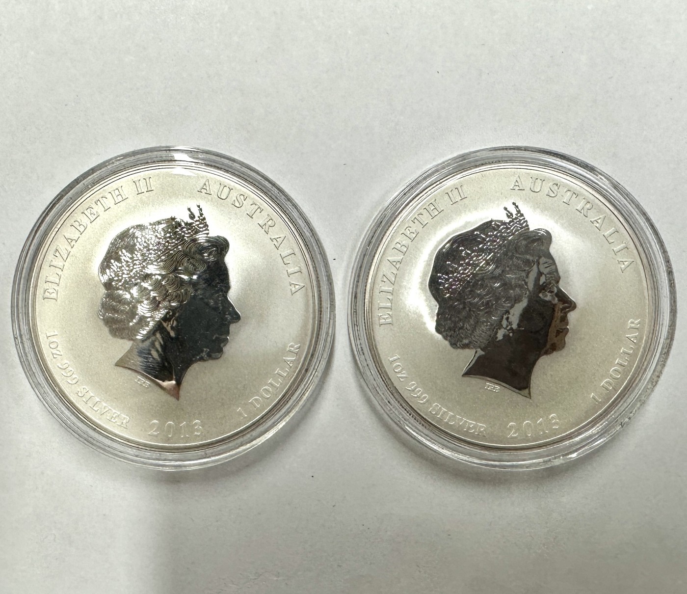 【金钰满堂钱币】拍卖第十期 福利多多 大家多多捧场 澳大利亚2013年蛇年本色1盎司银币*2枚 无证书