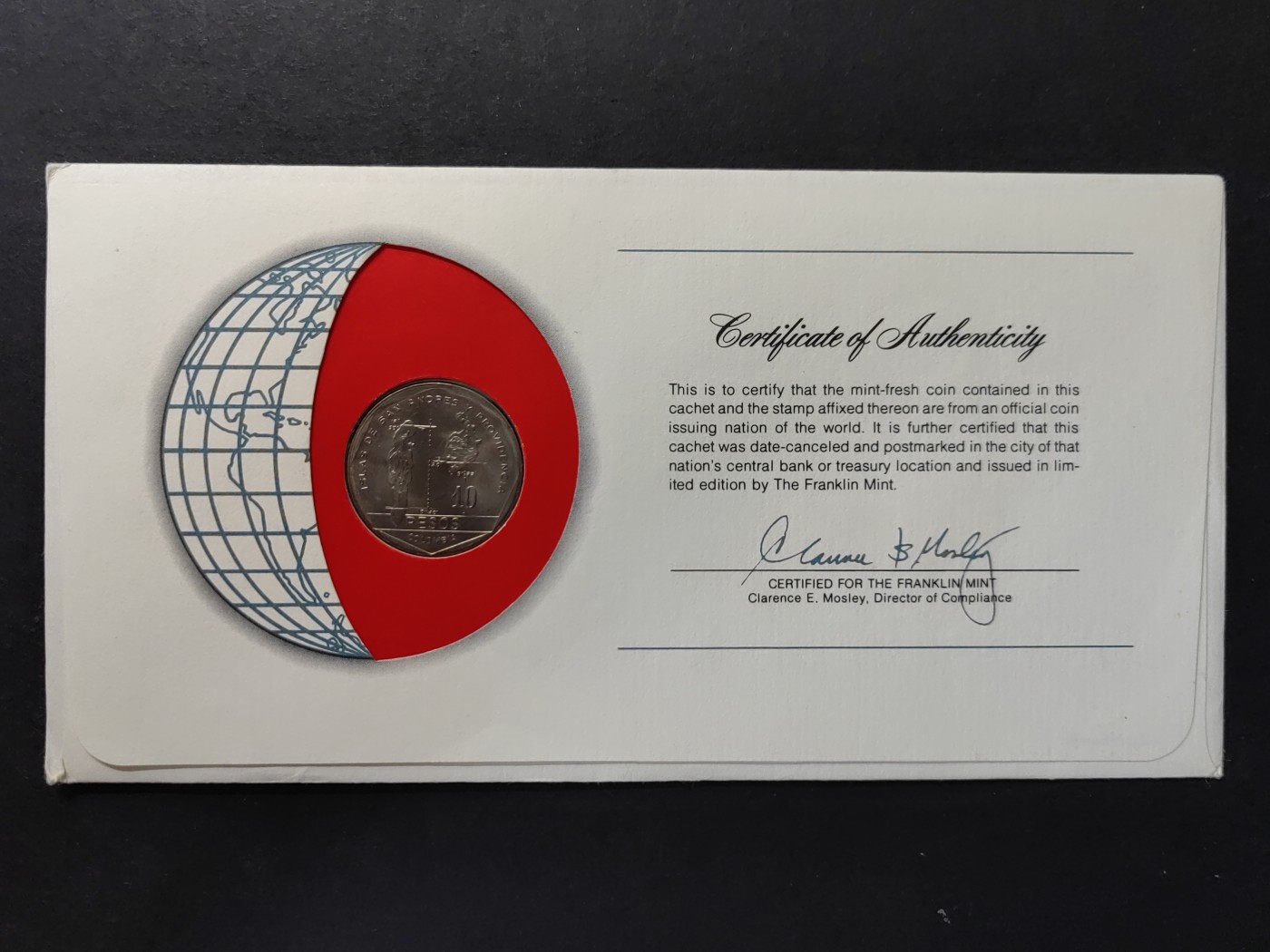 中外邮票+首日封+旧书籍.专场（精品） 富兰克林造币厂认证（哥伦比亚邮票+货币邮封）