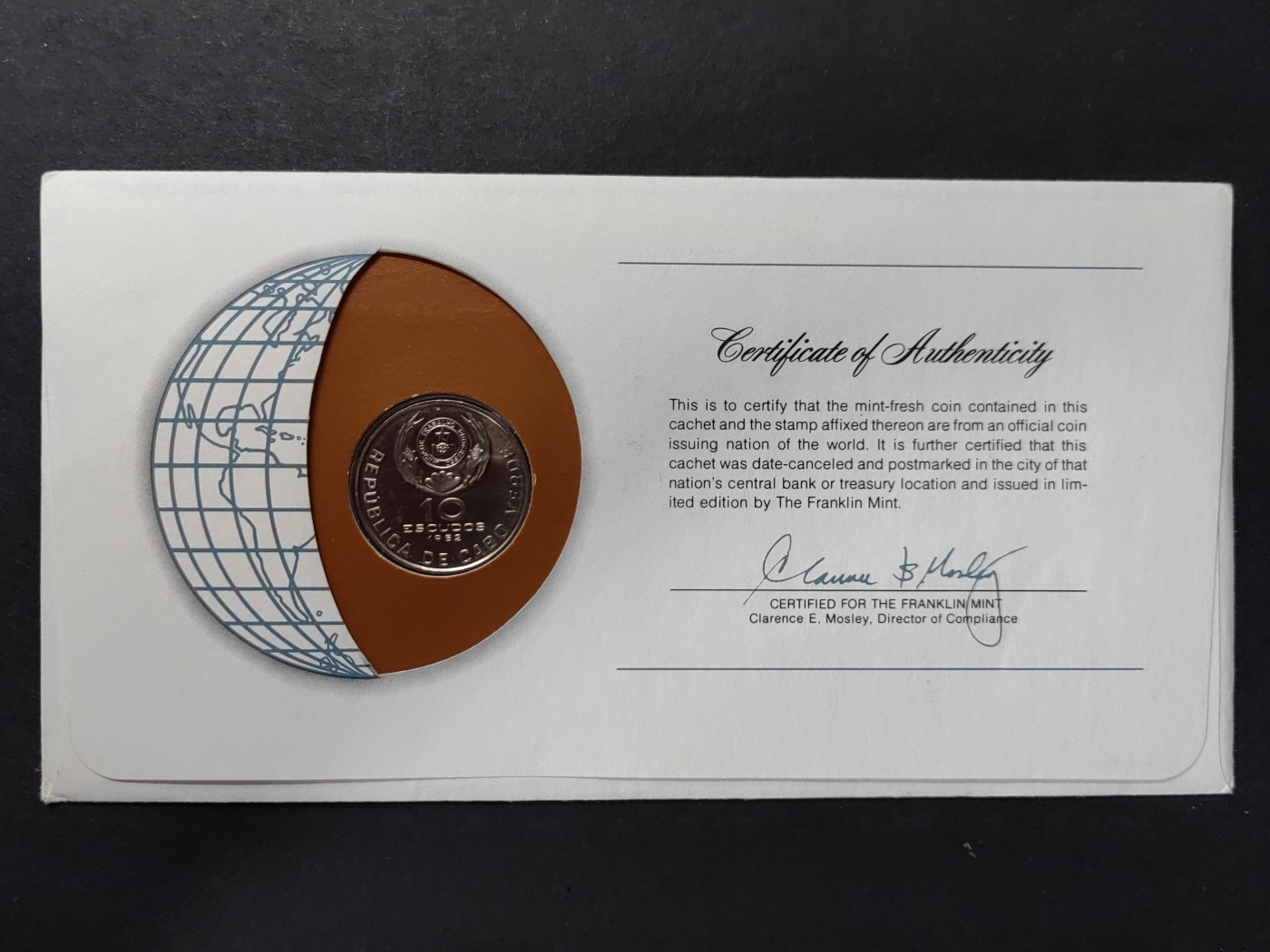 中外邮票+首日封+旧书籍.专场（精品） 富兰克林造币厂认证（佛得角邮票+货币邮封）