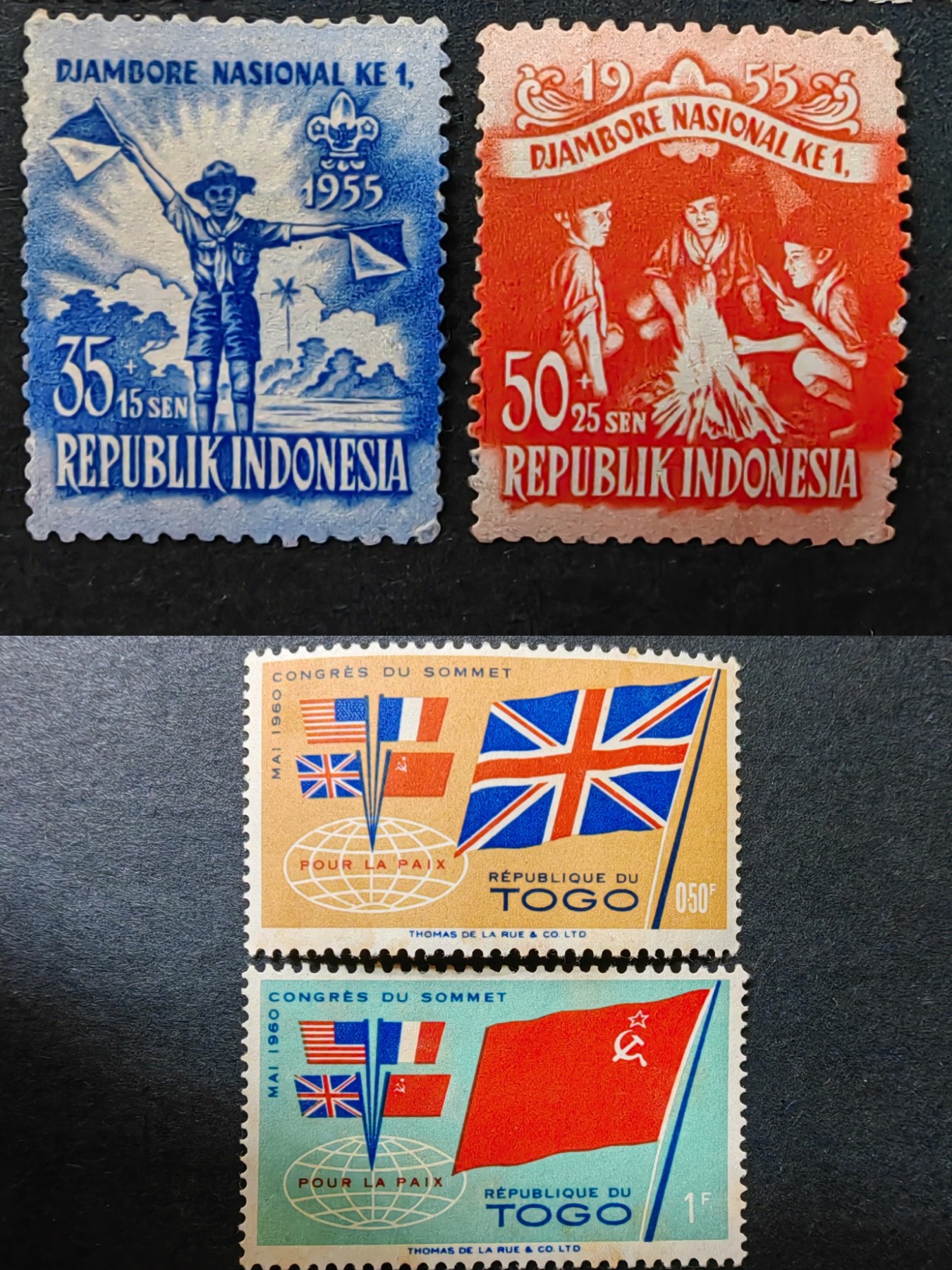 中外邮票+首日封+旧书籍.专场（精品） 1955年和1960年 印度尼西亚+多哥 （不全套）