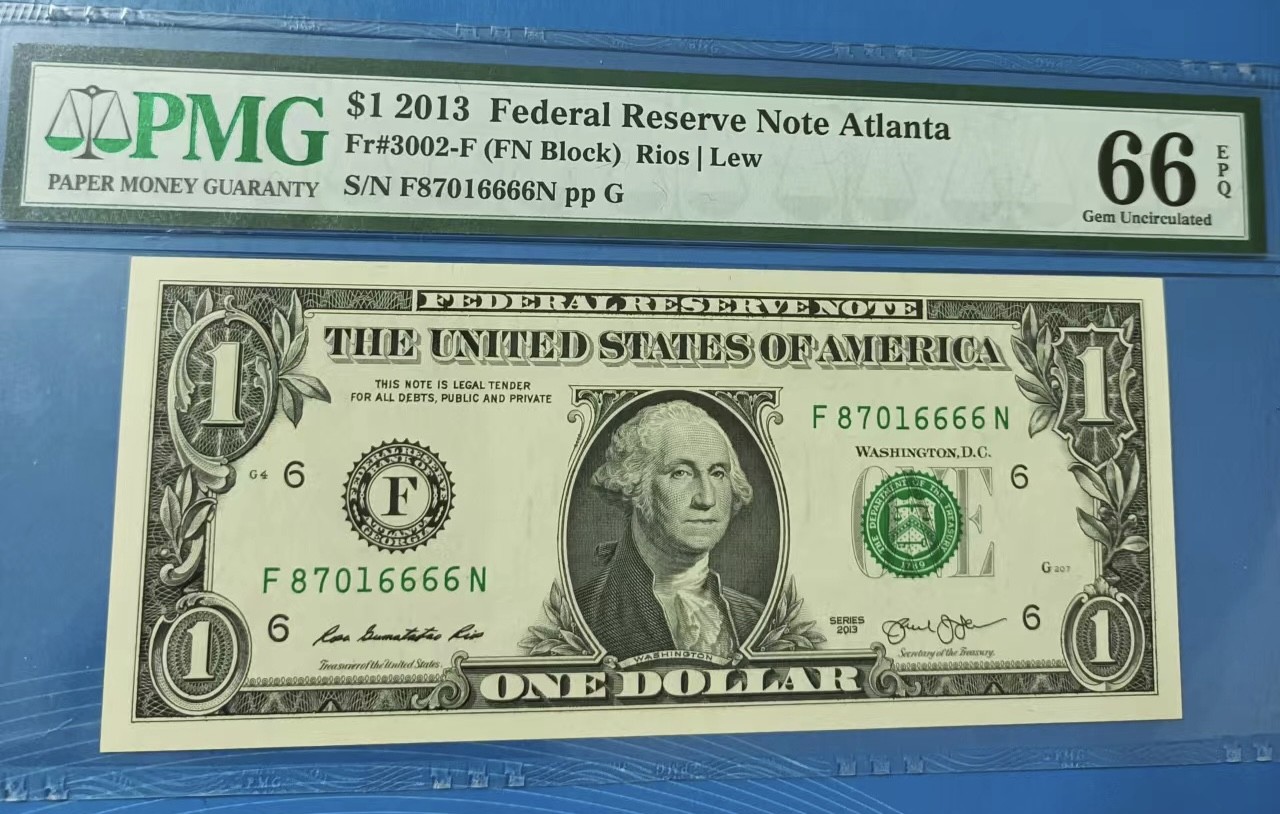 Chase Auction 第23期 - - 外钞、民国钞和人民币混合场！ 2013年一美元狮子号PMG66E，F87016666N