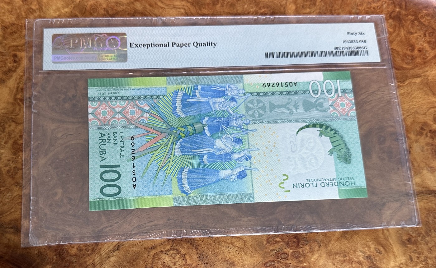 Chase Auction 第23期 - - 外钞、民国钞和人民币混合场！ 2019年阿鲁巴100弗洛林，世界最佳纸币，PMG66！