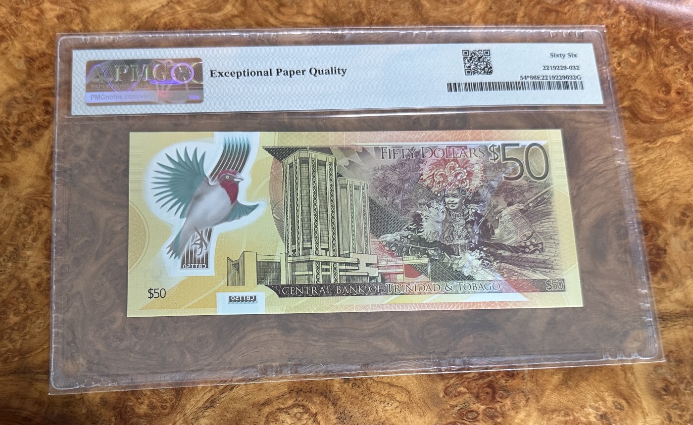 Chase Auction 第23期 - - 外钞、民国钞和人民币混合场！ 2014年特立尼达和多巴哥50元，世界最佳纸币，稀少补号，PMG66！